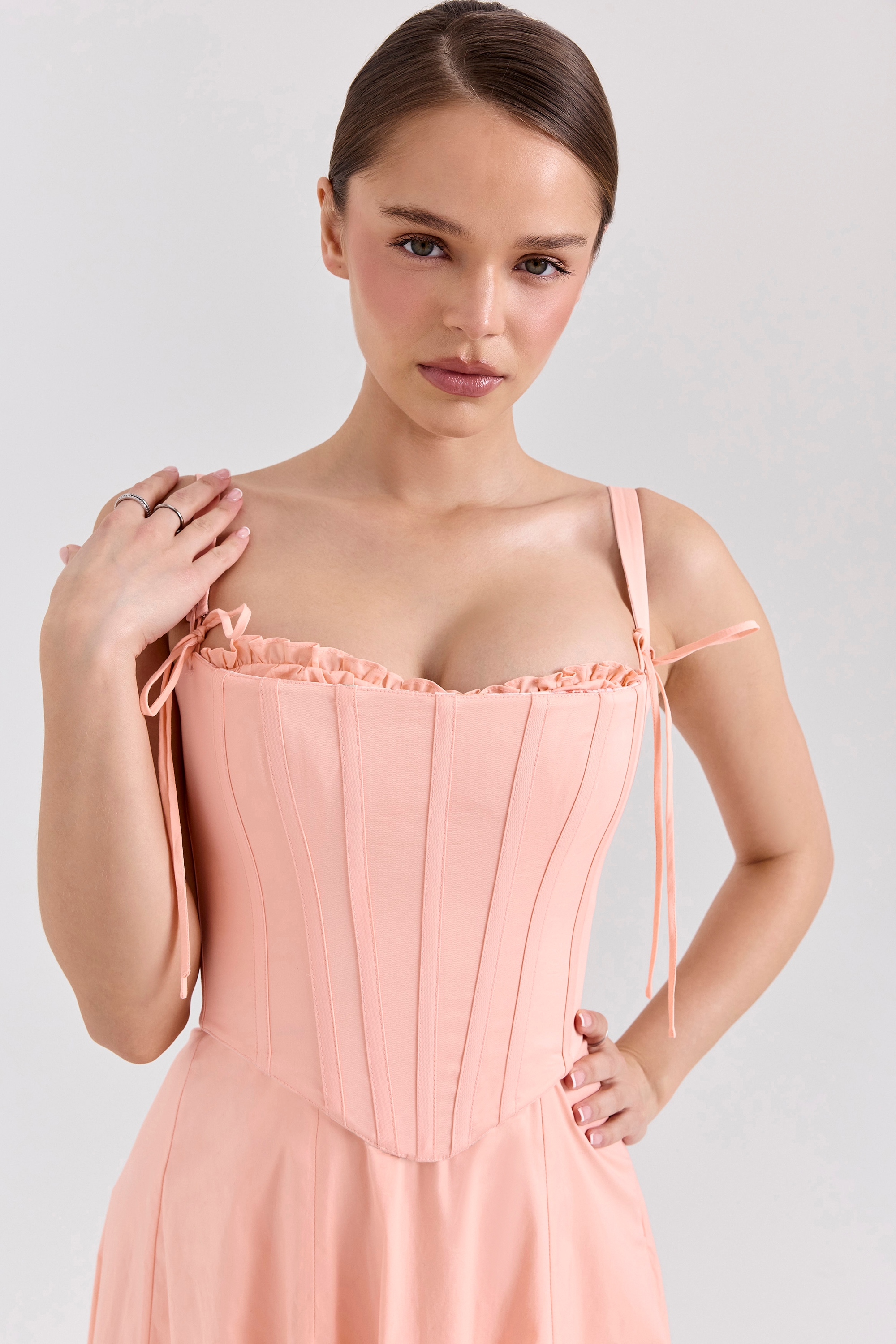 Clarabelle  Peach Cotton Detachable Corset Midi SunDress — image 7