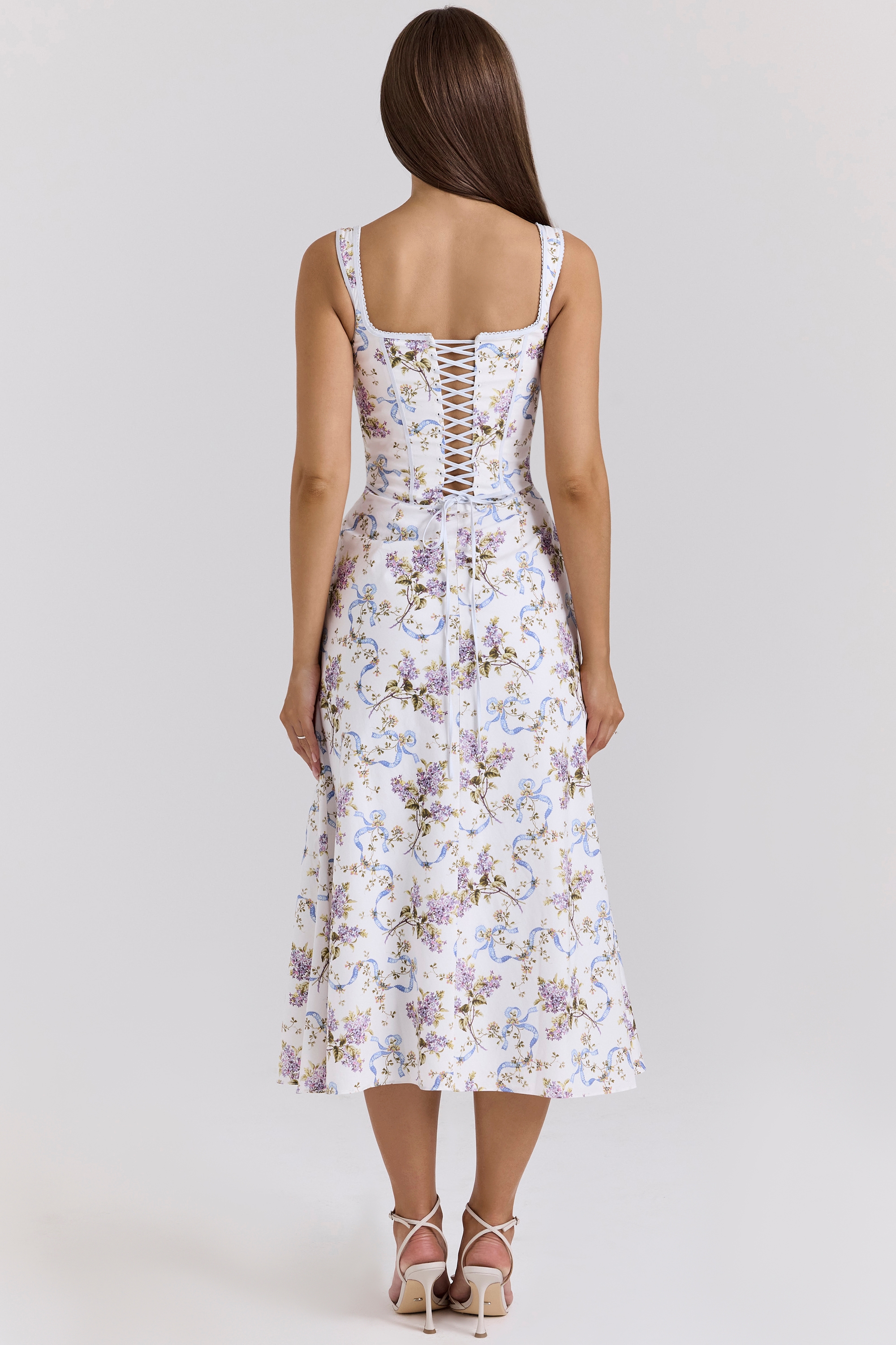 Dionne  Off White Floral Print Cotton Midi Dress — image 7