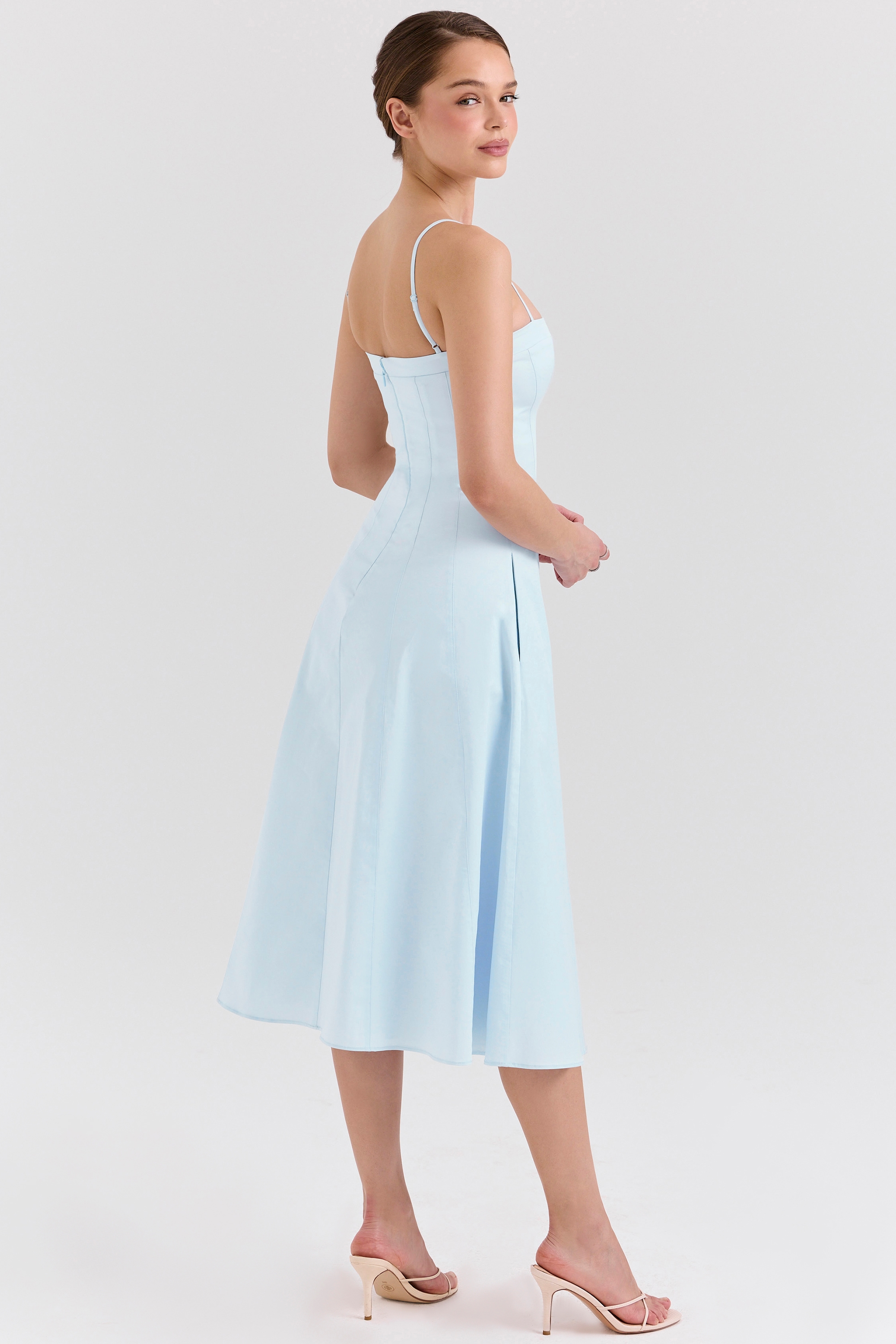 Dolly  Soft Blue Stretch Cotton A-Line Midi Sundress — image 6