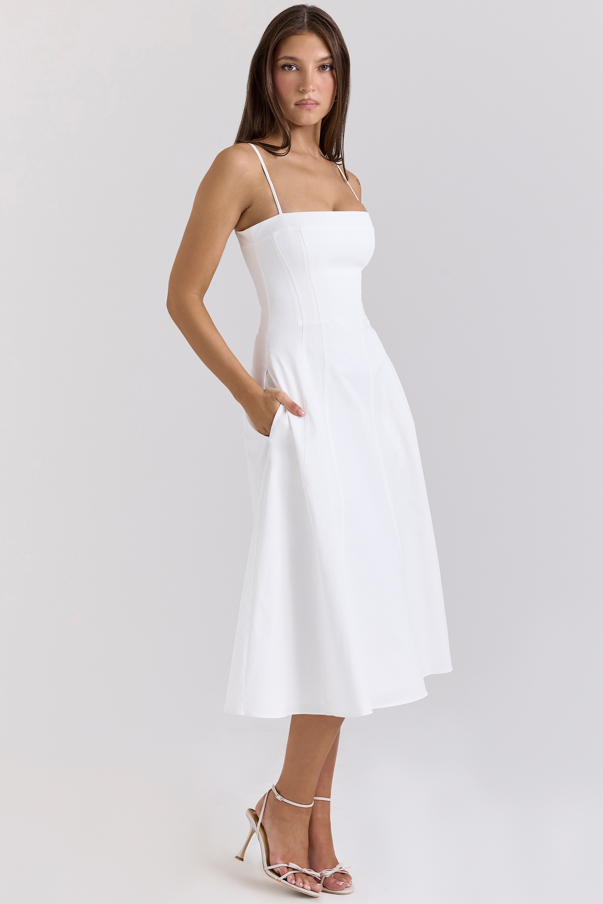Dolly  White Stretch Cotton A-Line Midi Sundress — image 5