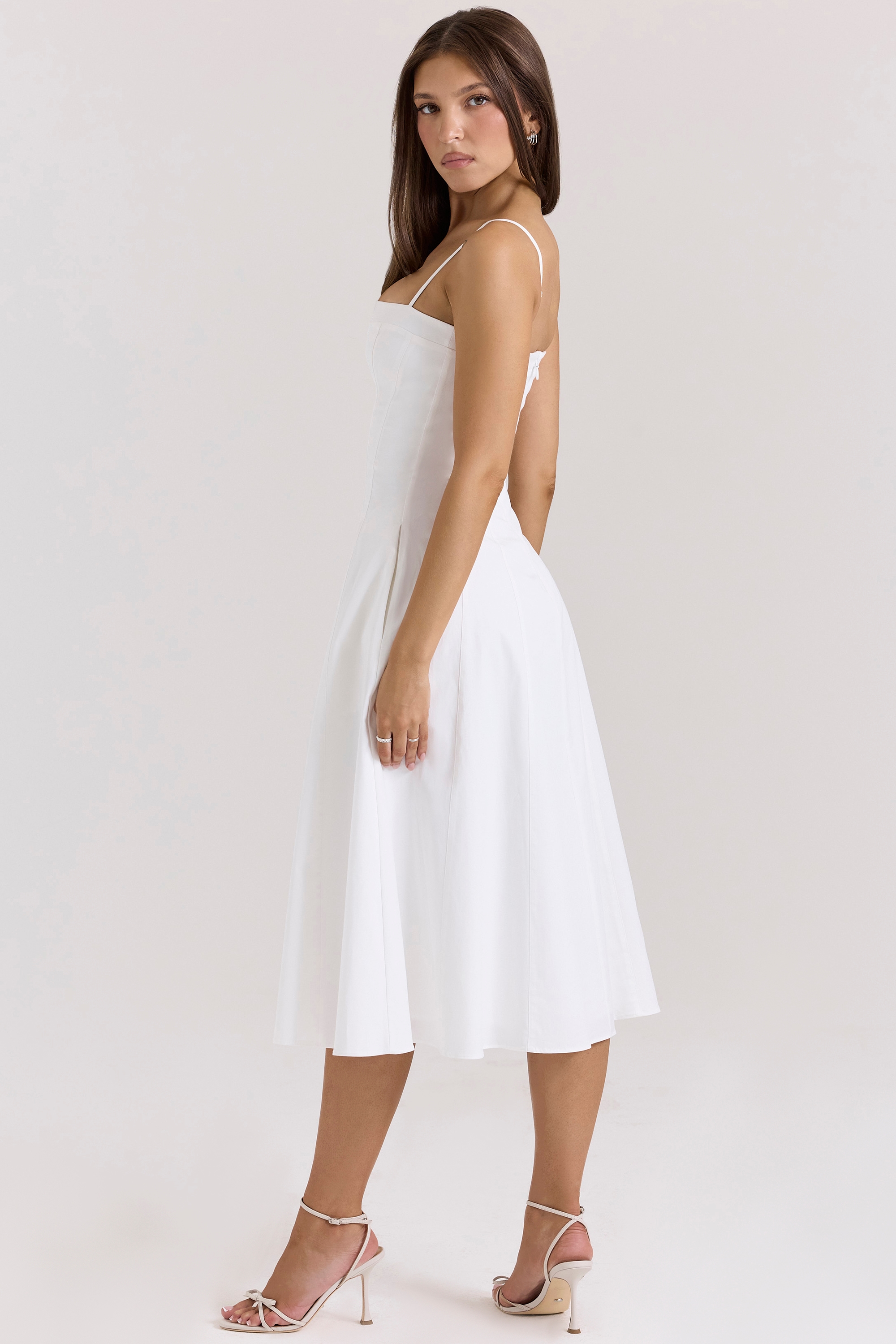 Dolly  White Stretch Cotton A-Line Midi Sundress — image 6
