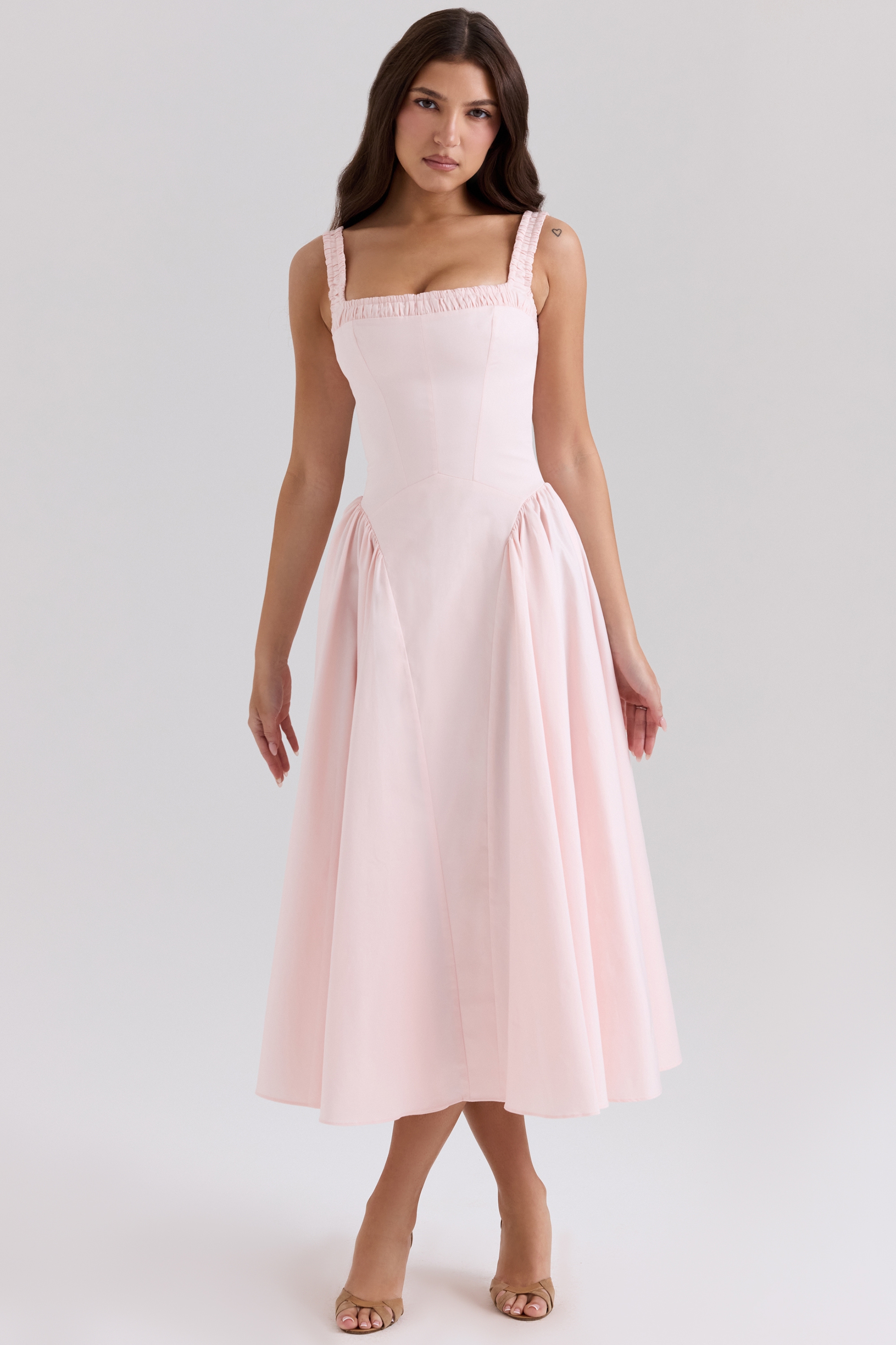 Dorothy  Rose Pink Stretch Cotton Midi Sundress — image 1