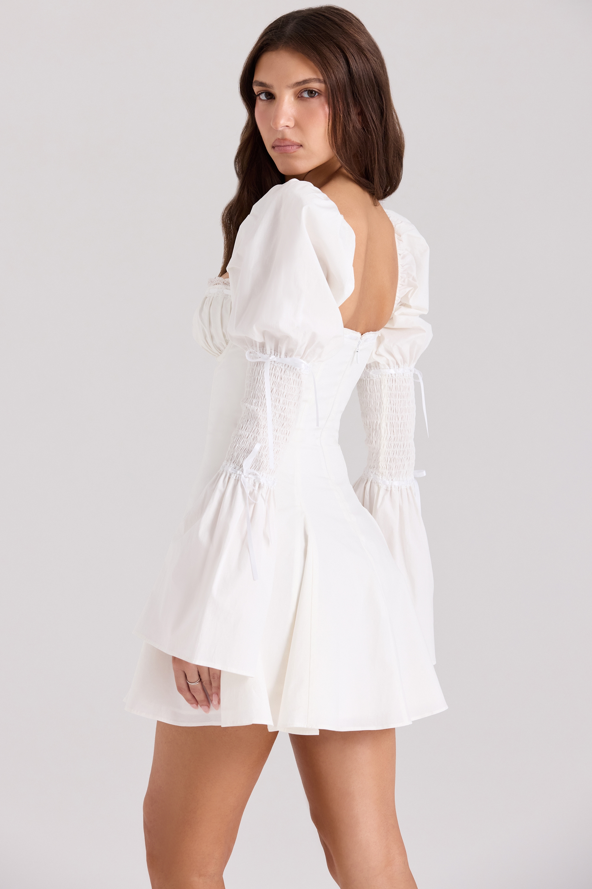 Ellerie  White Cotton Flute Sleeve Mini Dress — image 6