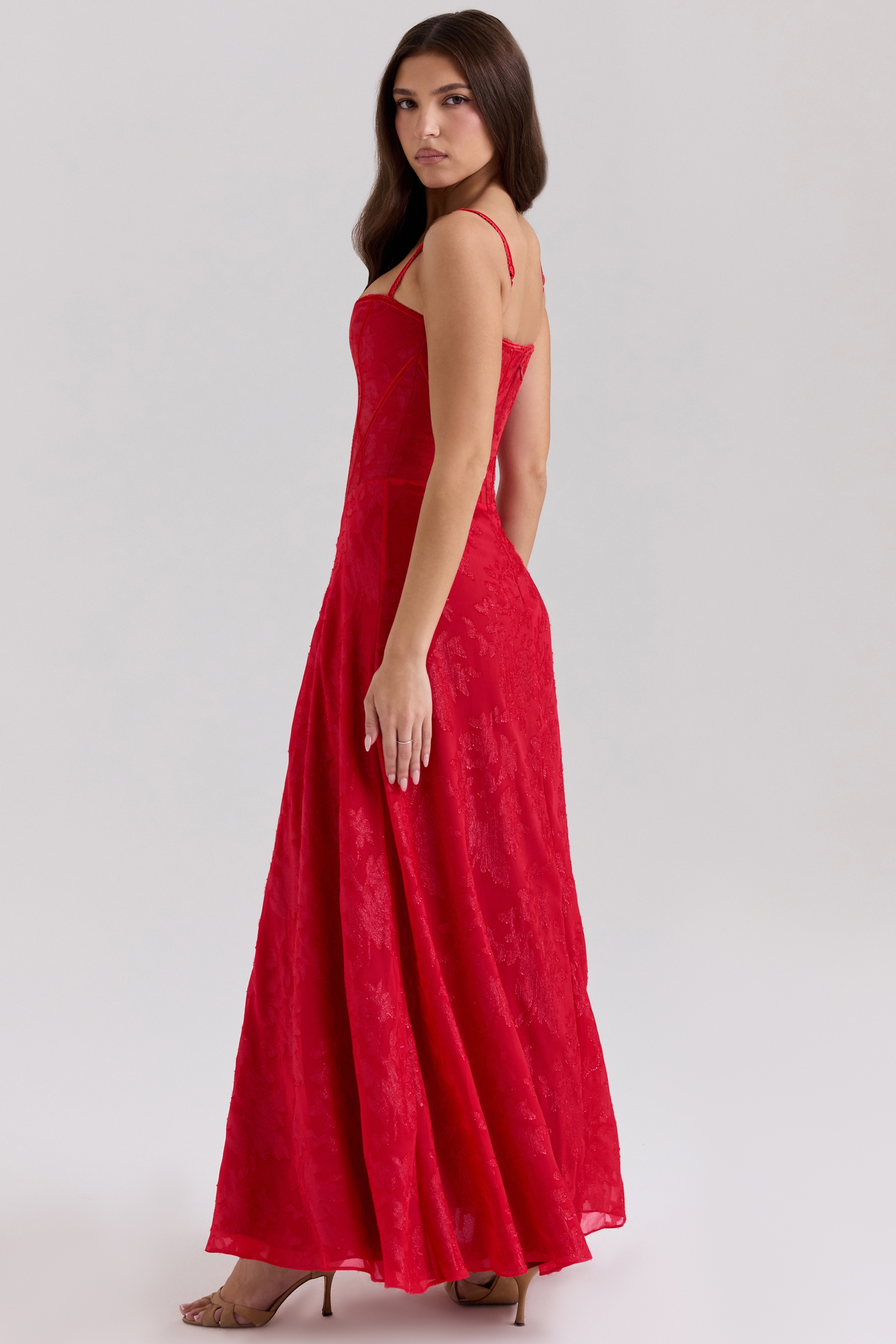 Esme  Red Lurex Chiffon Maxi Dress — image 2