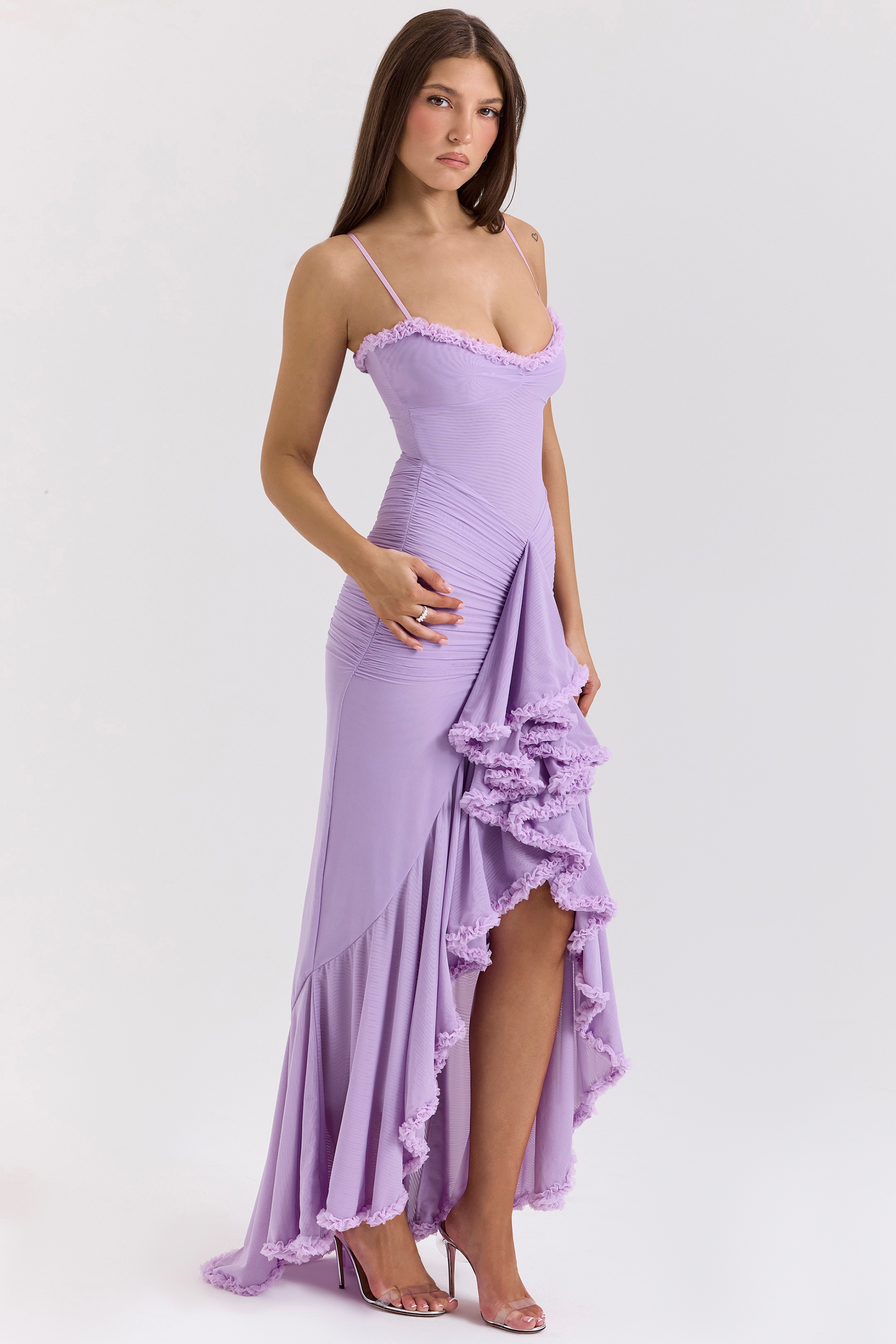 Gabbi  Orchid Mesh Ruffled Front Gown — image 5