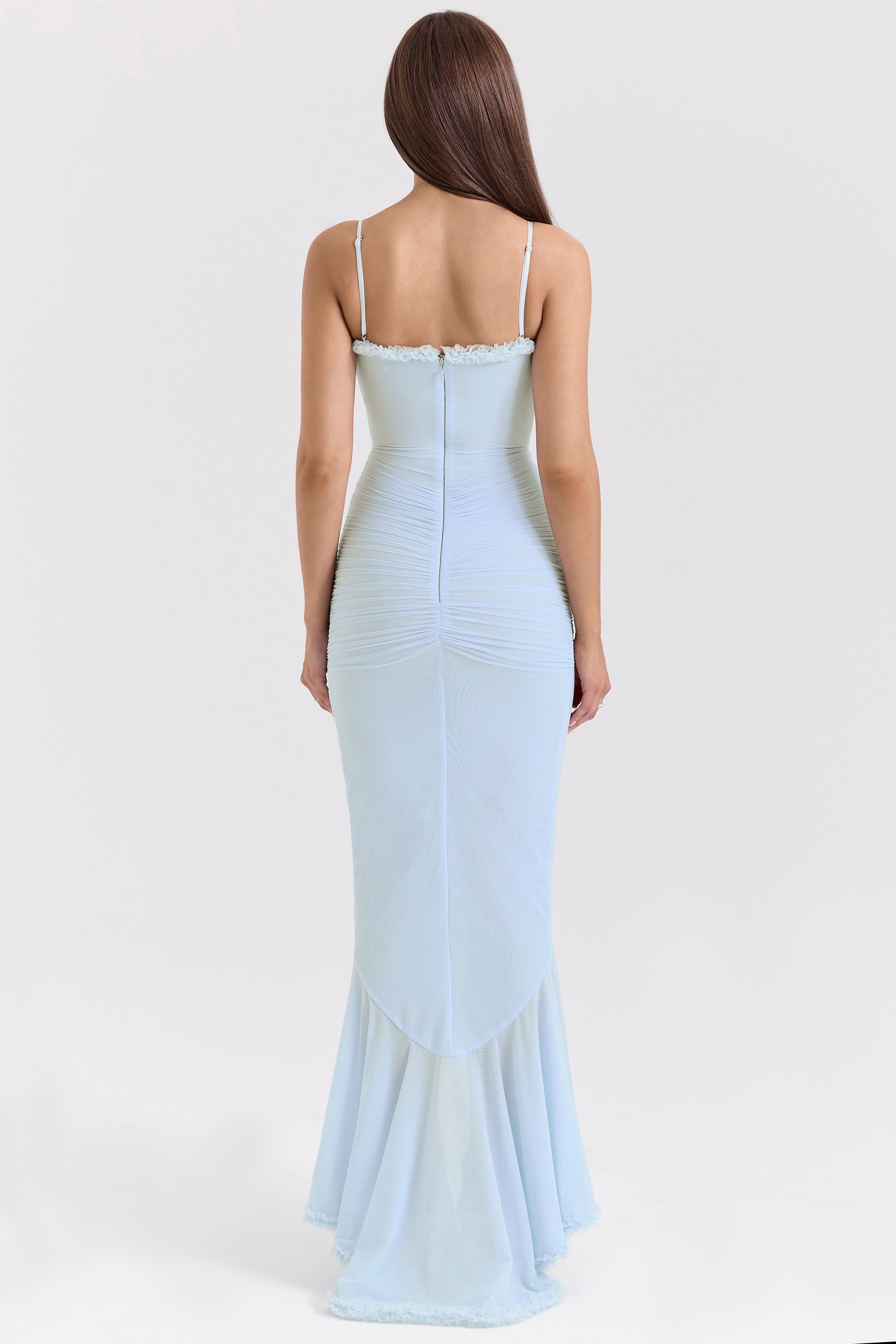 Gabbi  Ice Blue Mesh Ruffled Front Gown — image 8