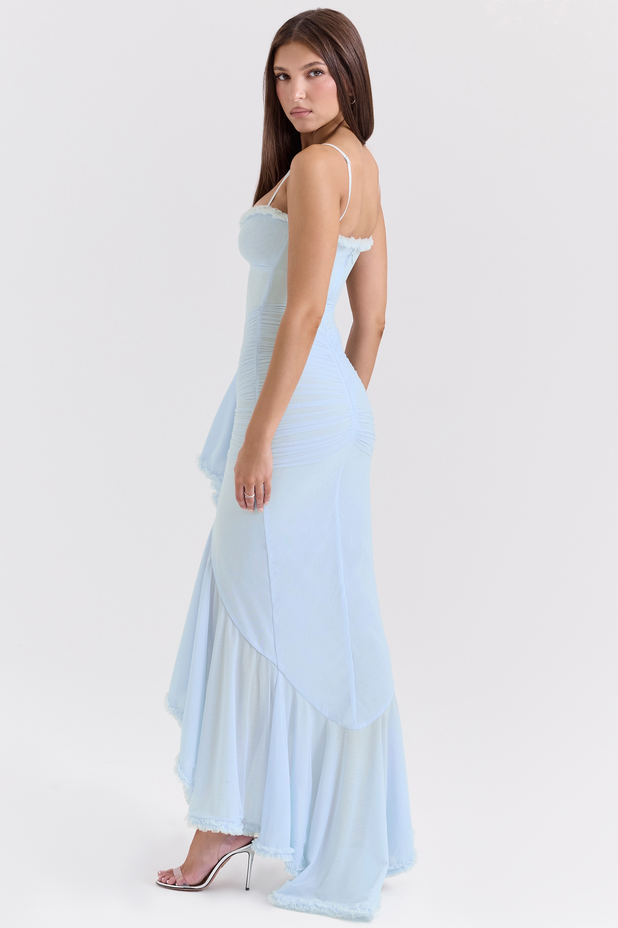 Gabbi  Ice Blue Mesh Ruffled Front Gown — image 7