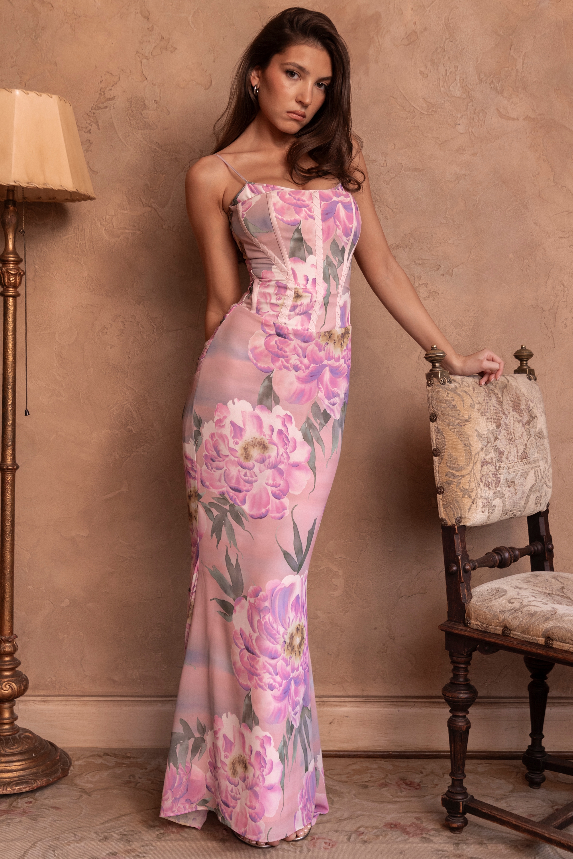 Antonina  Pink Floral Corset Maxi Dress — image 2
