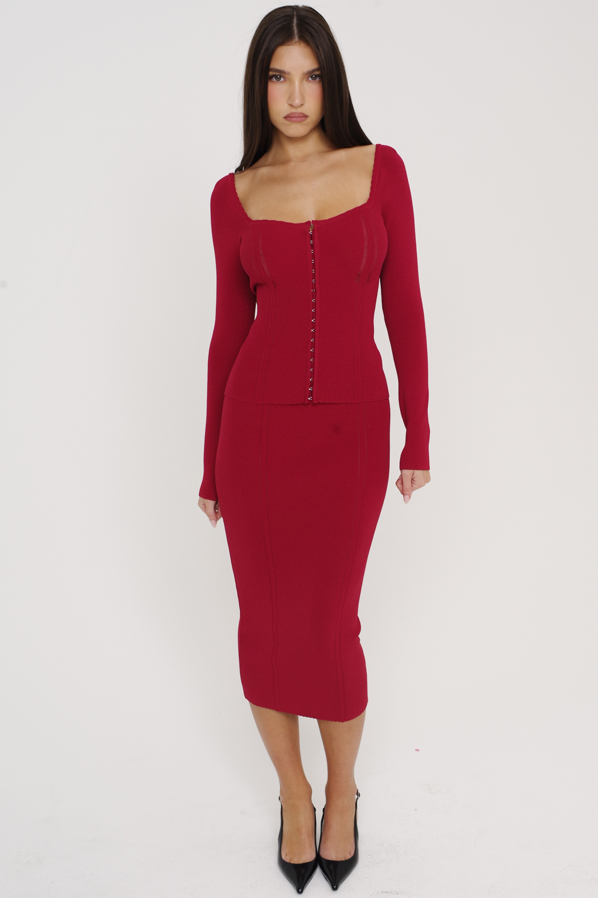 Eliane  Red Bodycon Midi Skirt — image 8