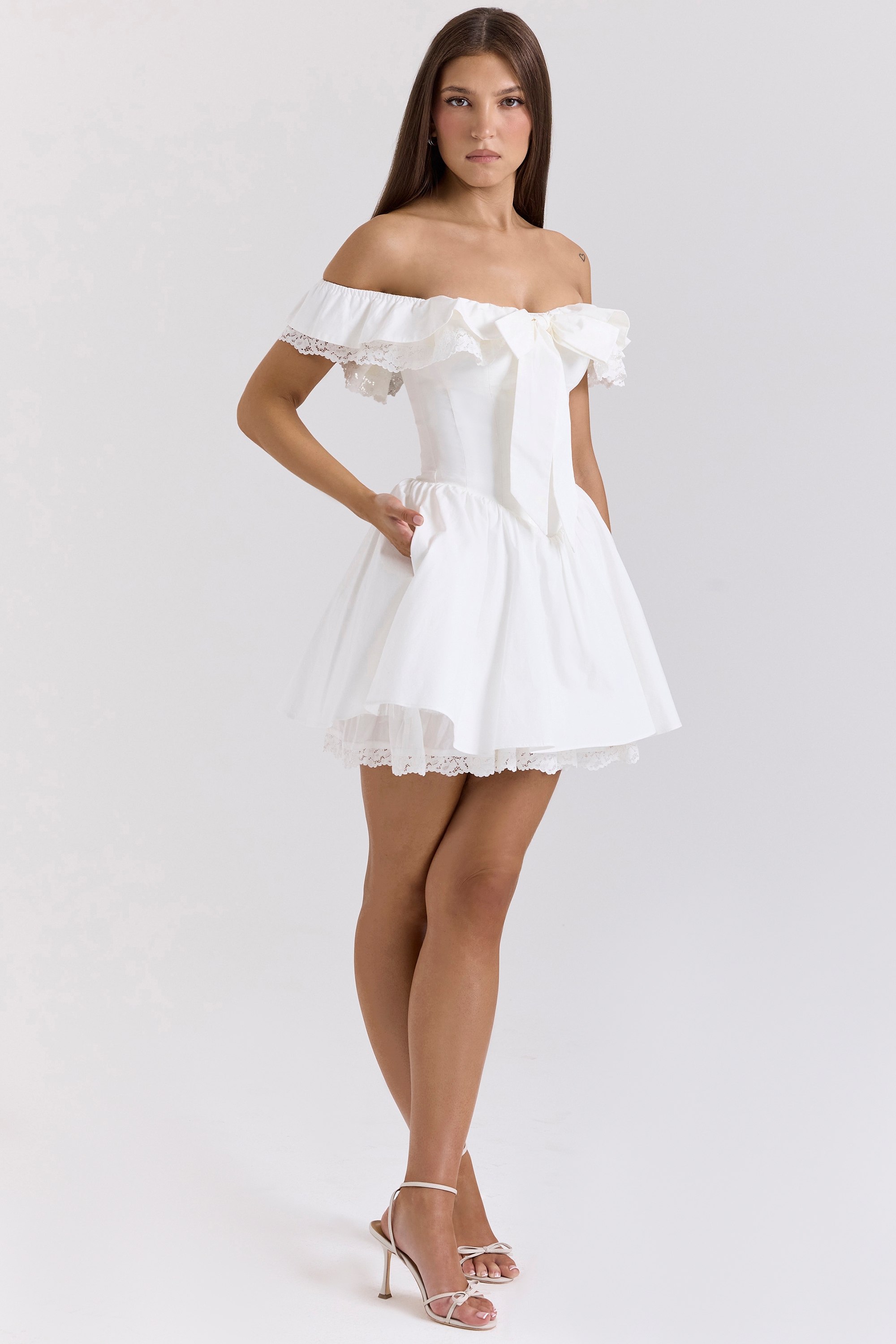 Jaide  White Cotton Off Shoulder Corset Mini Dress — image 6