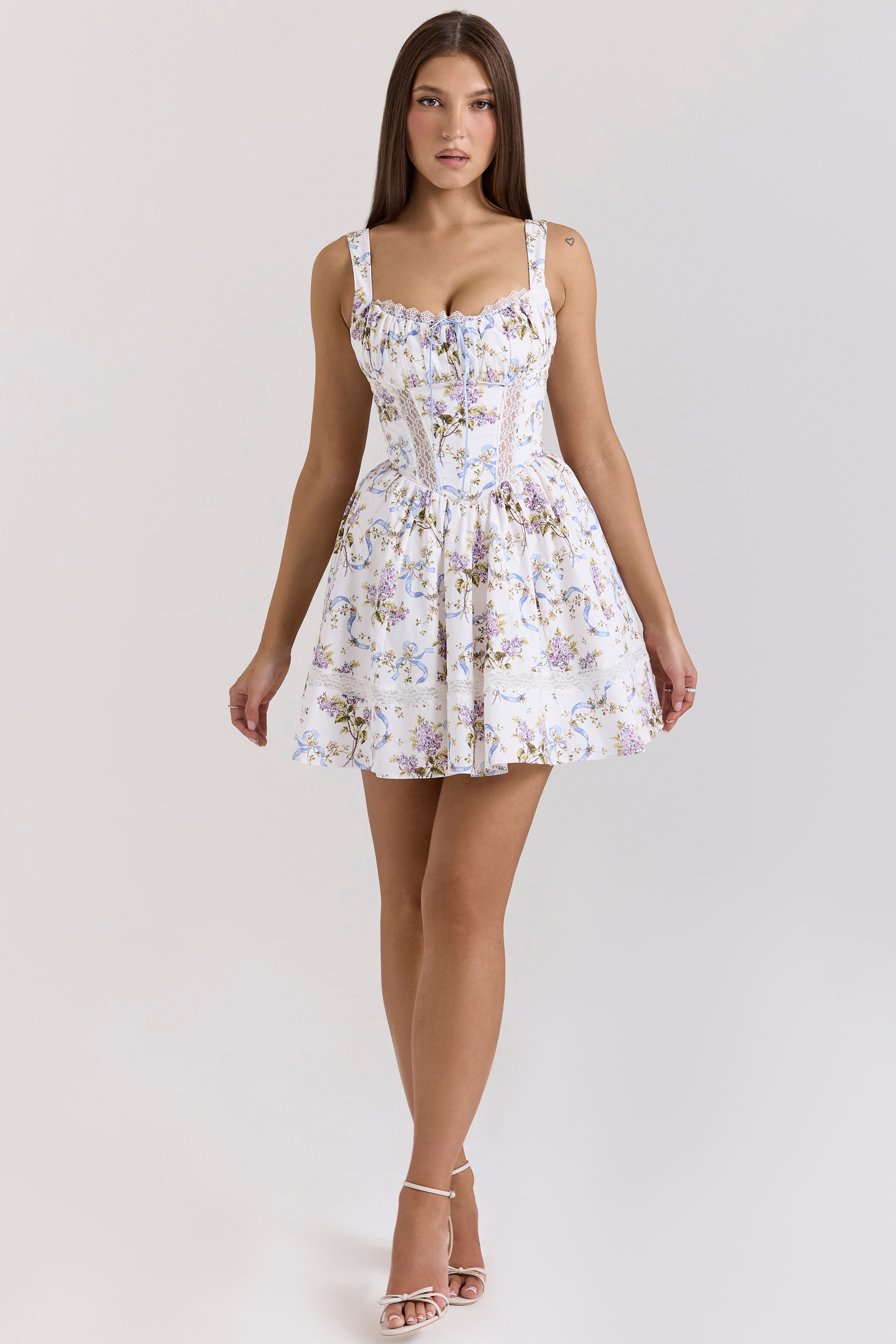 Kimmie  White Floral Ribbon Print Cotton Mini Dress — image 2