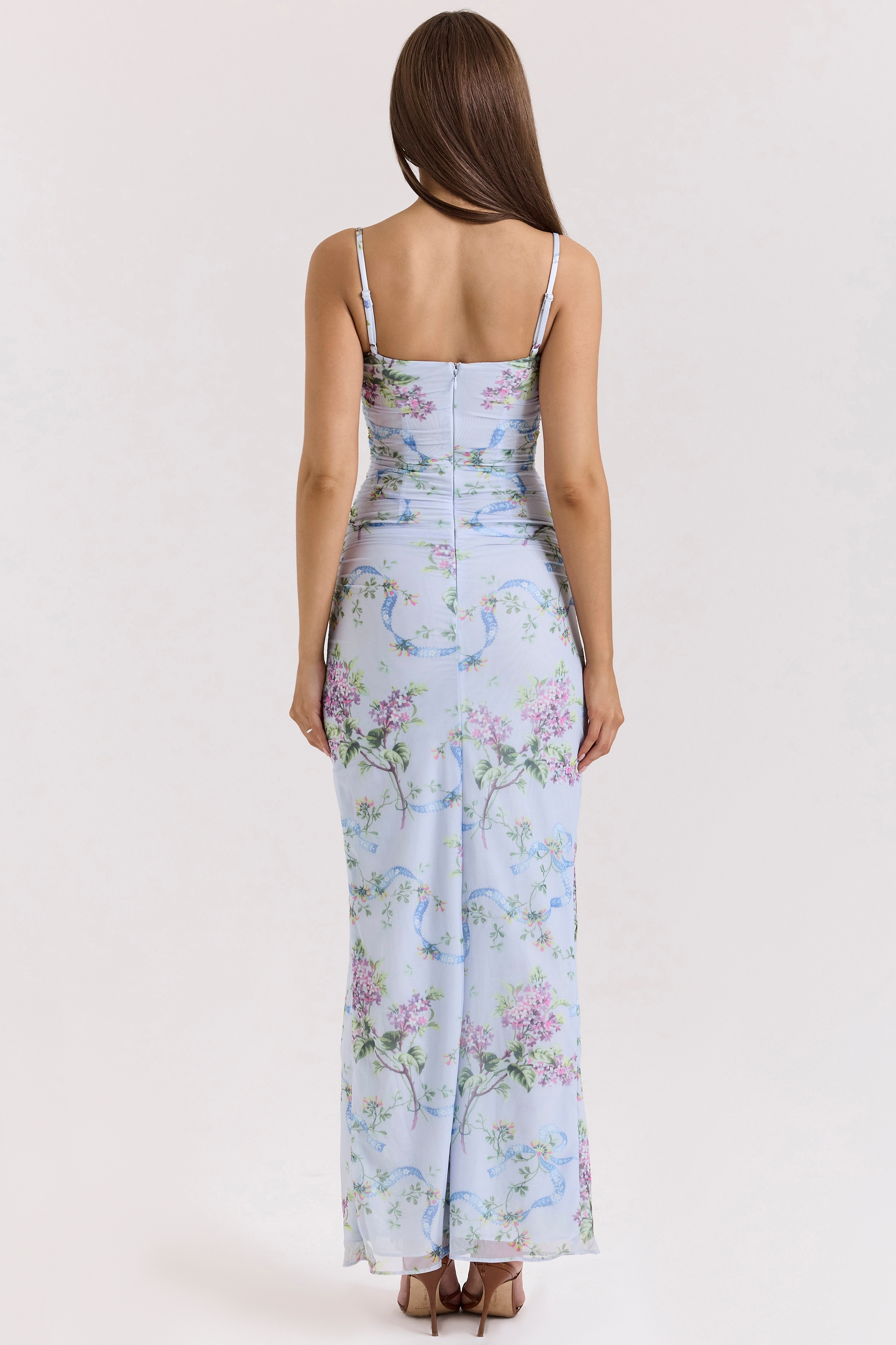 Lini  Blue Floral Print Mesh Maxi Dress — image 7