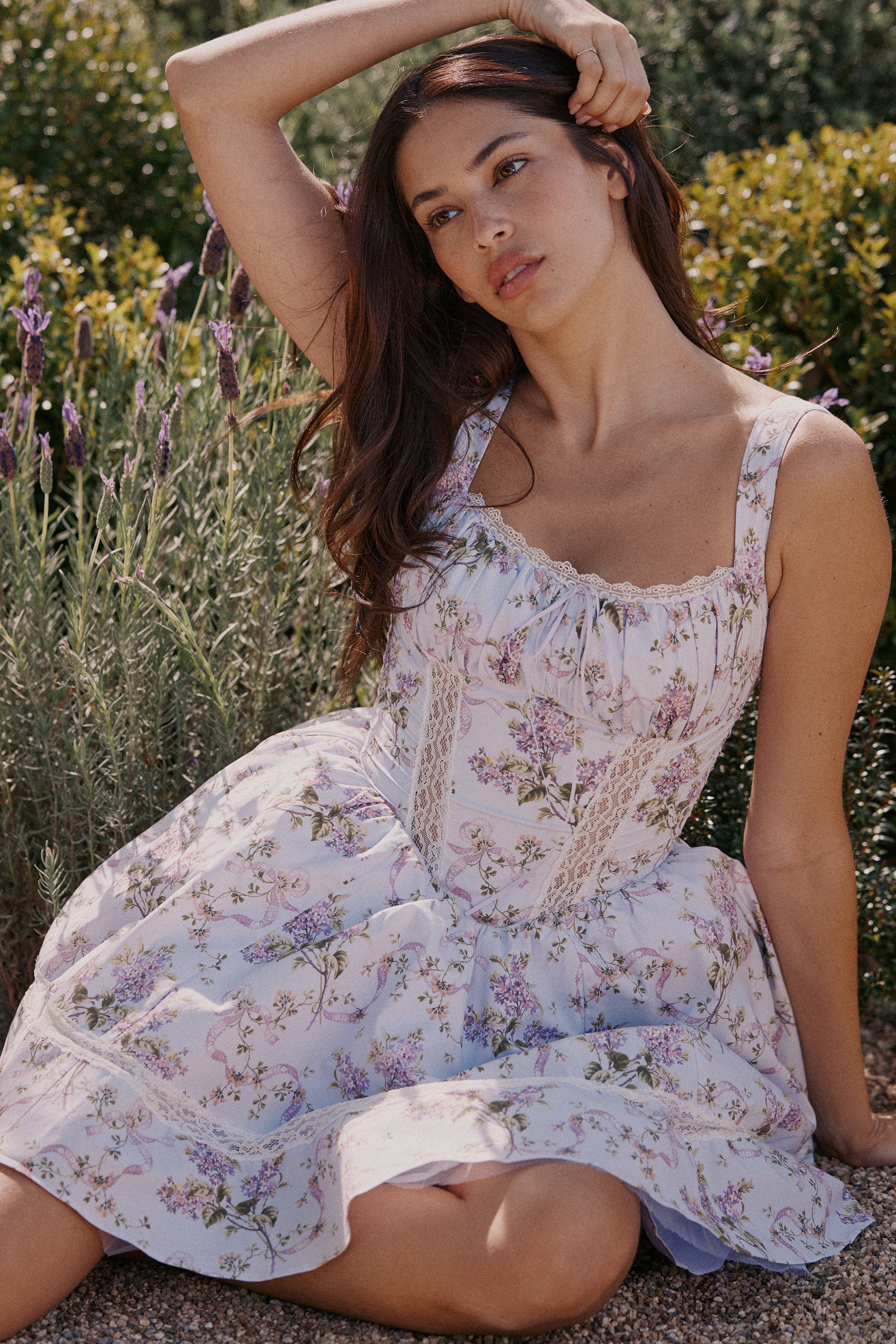 Kimmie  Lilac Ribbon Print Cotton Mini Dress — image 8