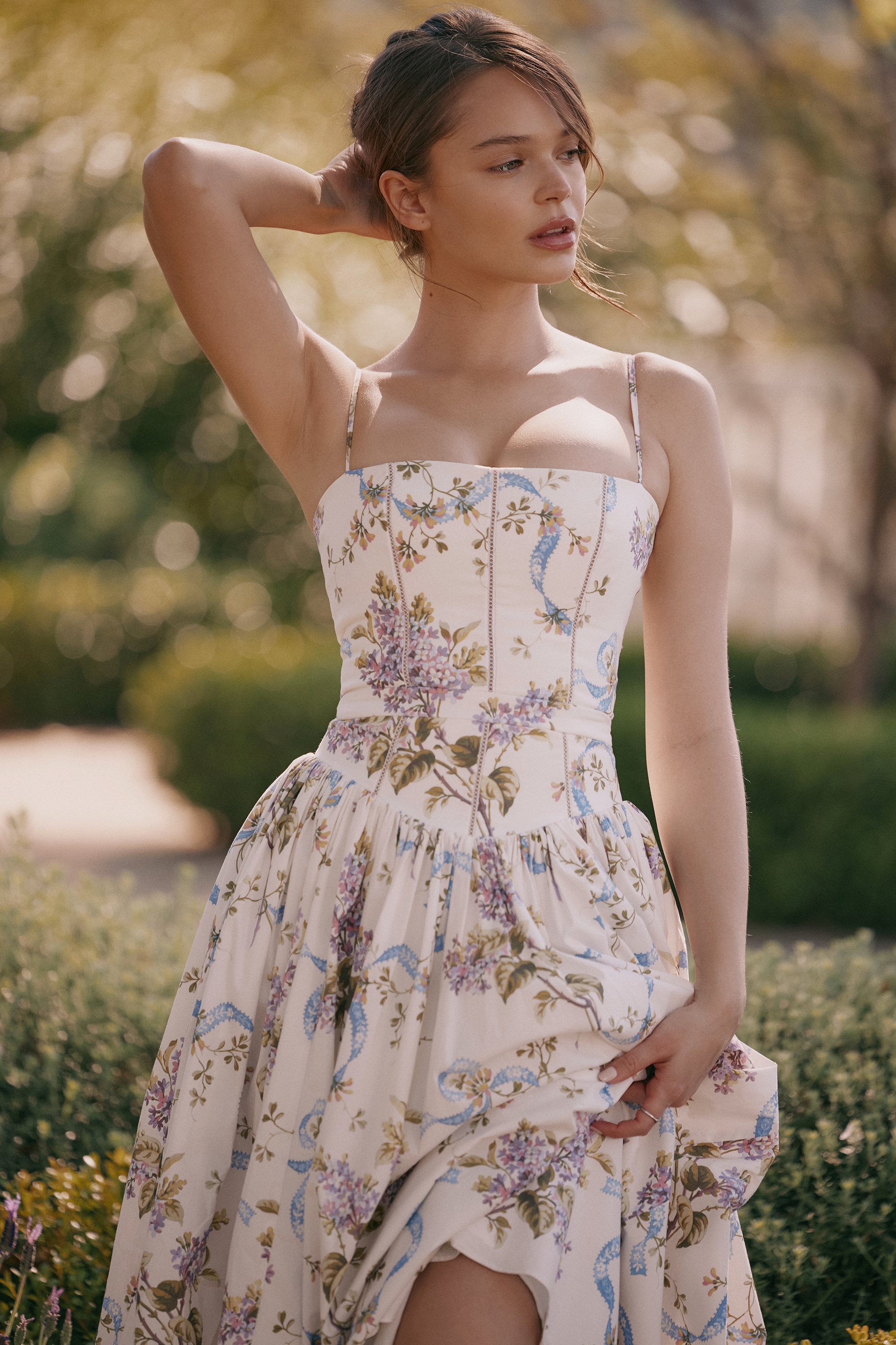 Ysabella  Off White Vintage Ribbon Print Cotton Midi Sundress — image 8