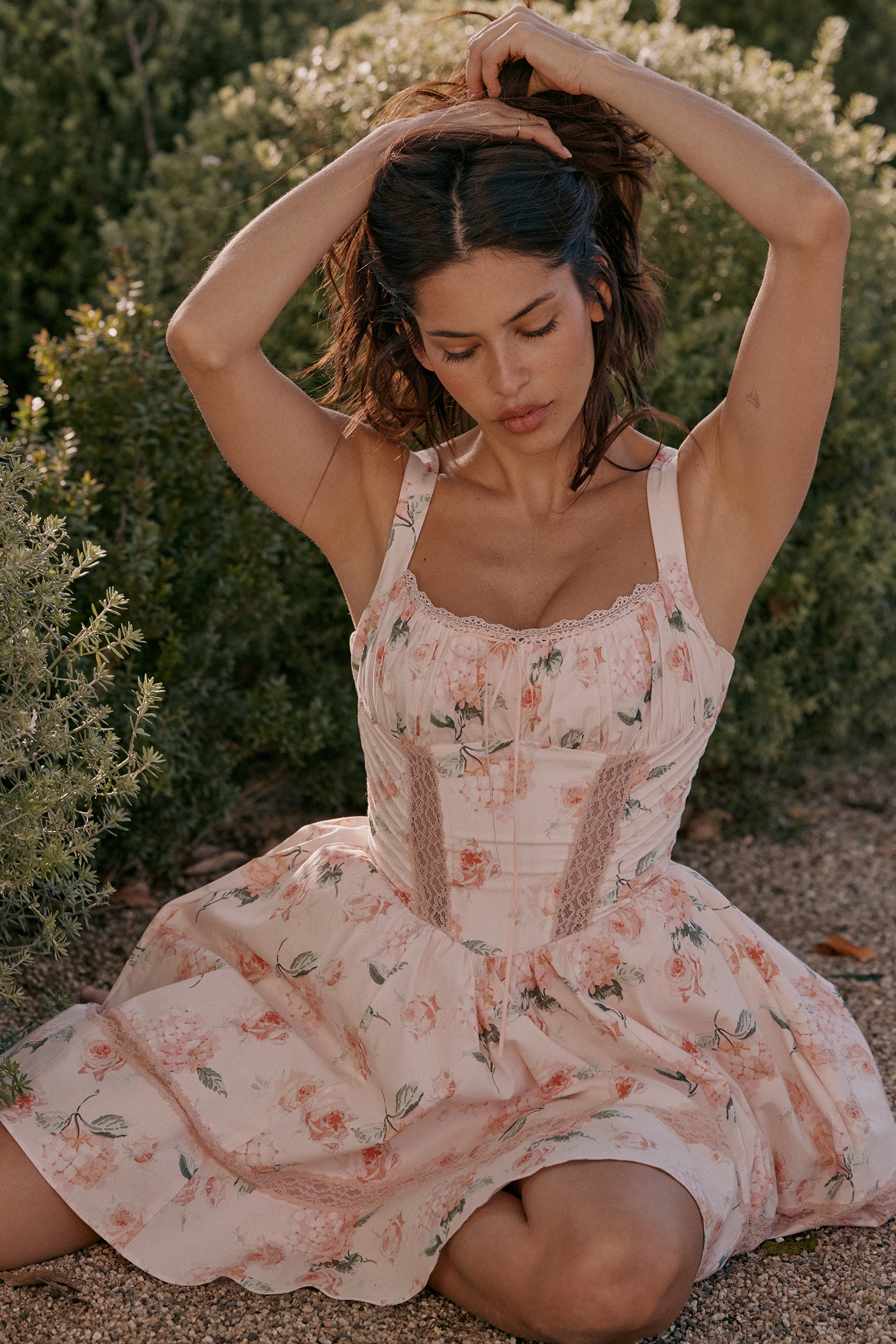 Kimmie  Peach Floral Rose Print Cotton Mini Dress — image 2