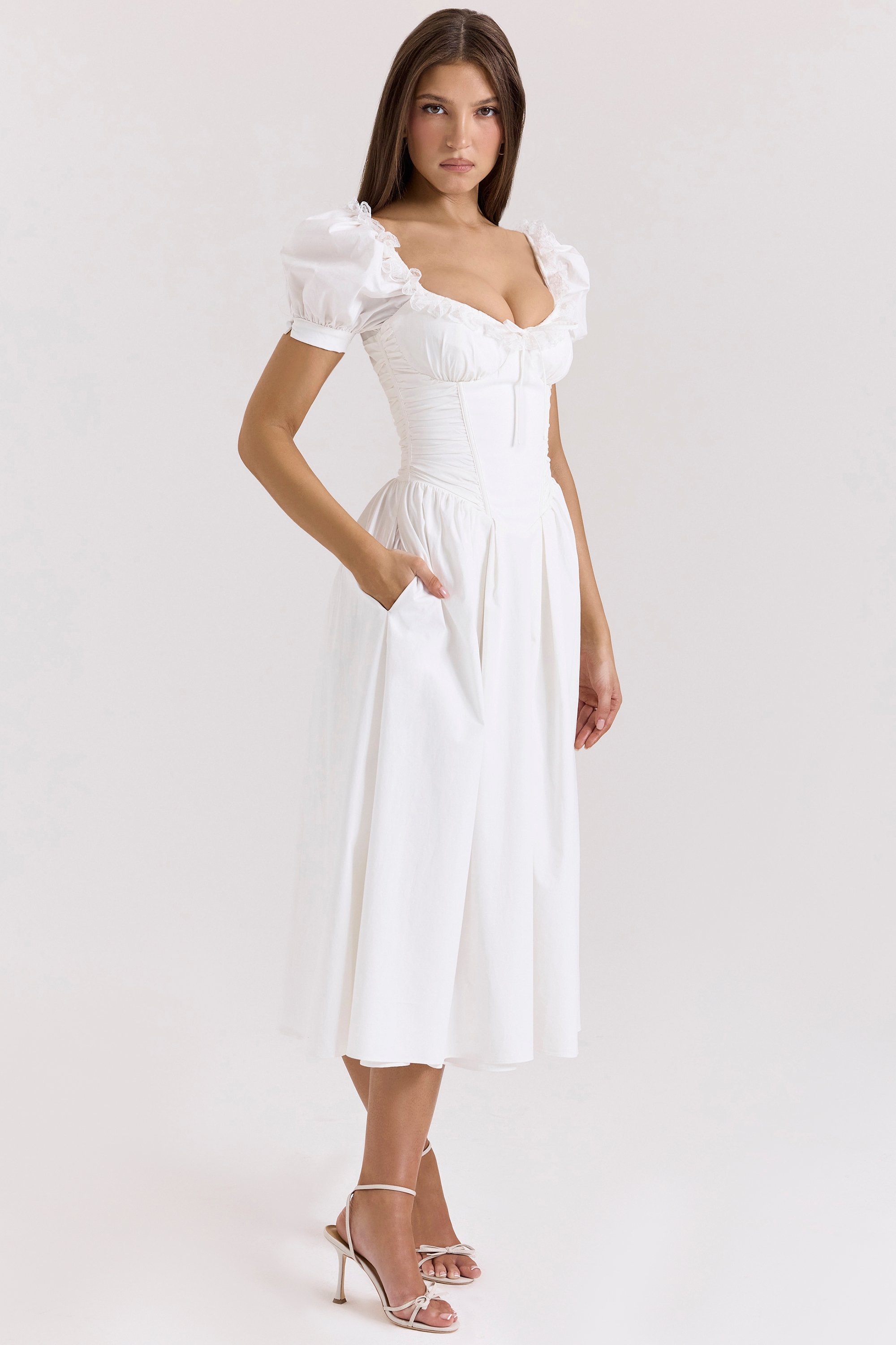Lulabell  White Stretch Cotton Puff Sleeve Midi Dress — image 5