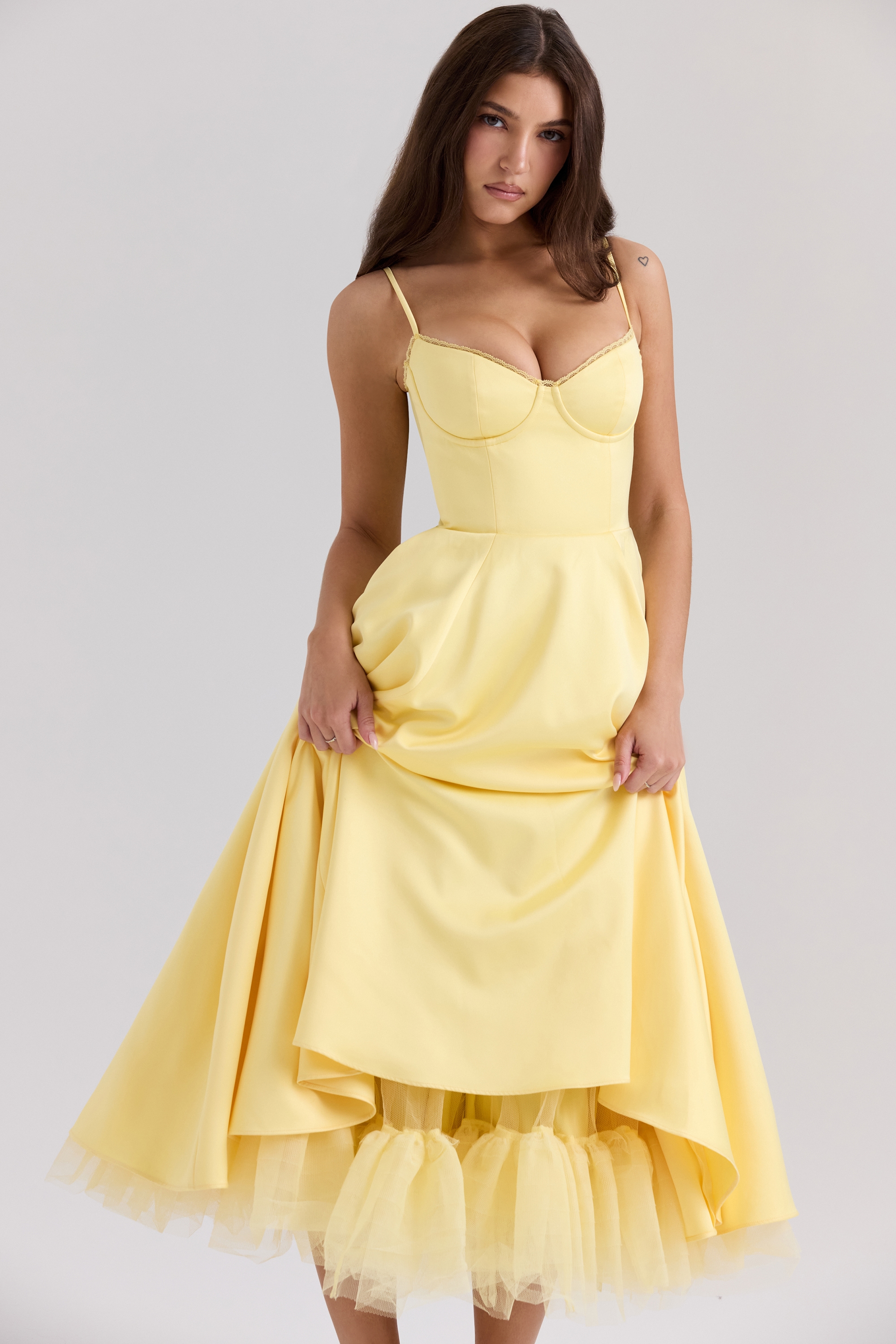 Mademoiselle  Sunshine Yellow Satin Tulle Midi Dress — image 5