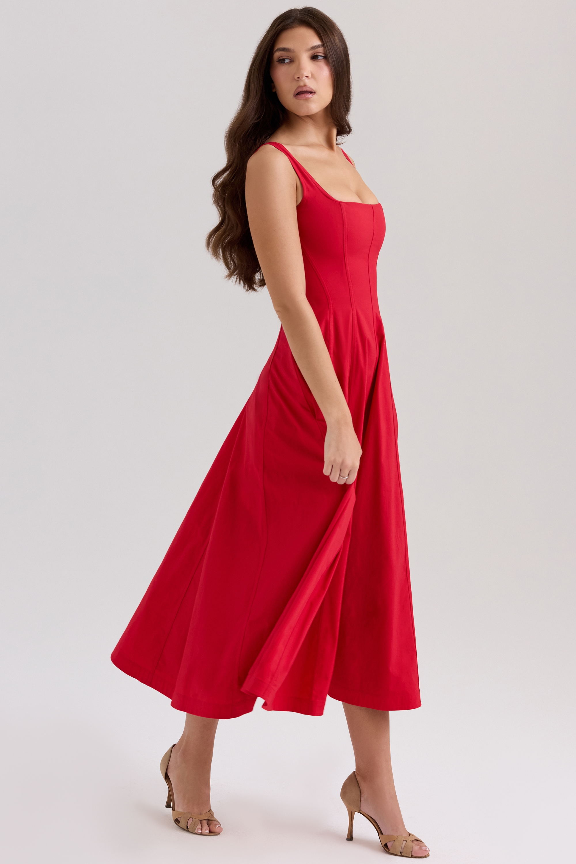 Mariabella  Red Stretch Cotton Midi Sundress — image 5