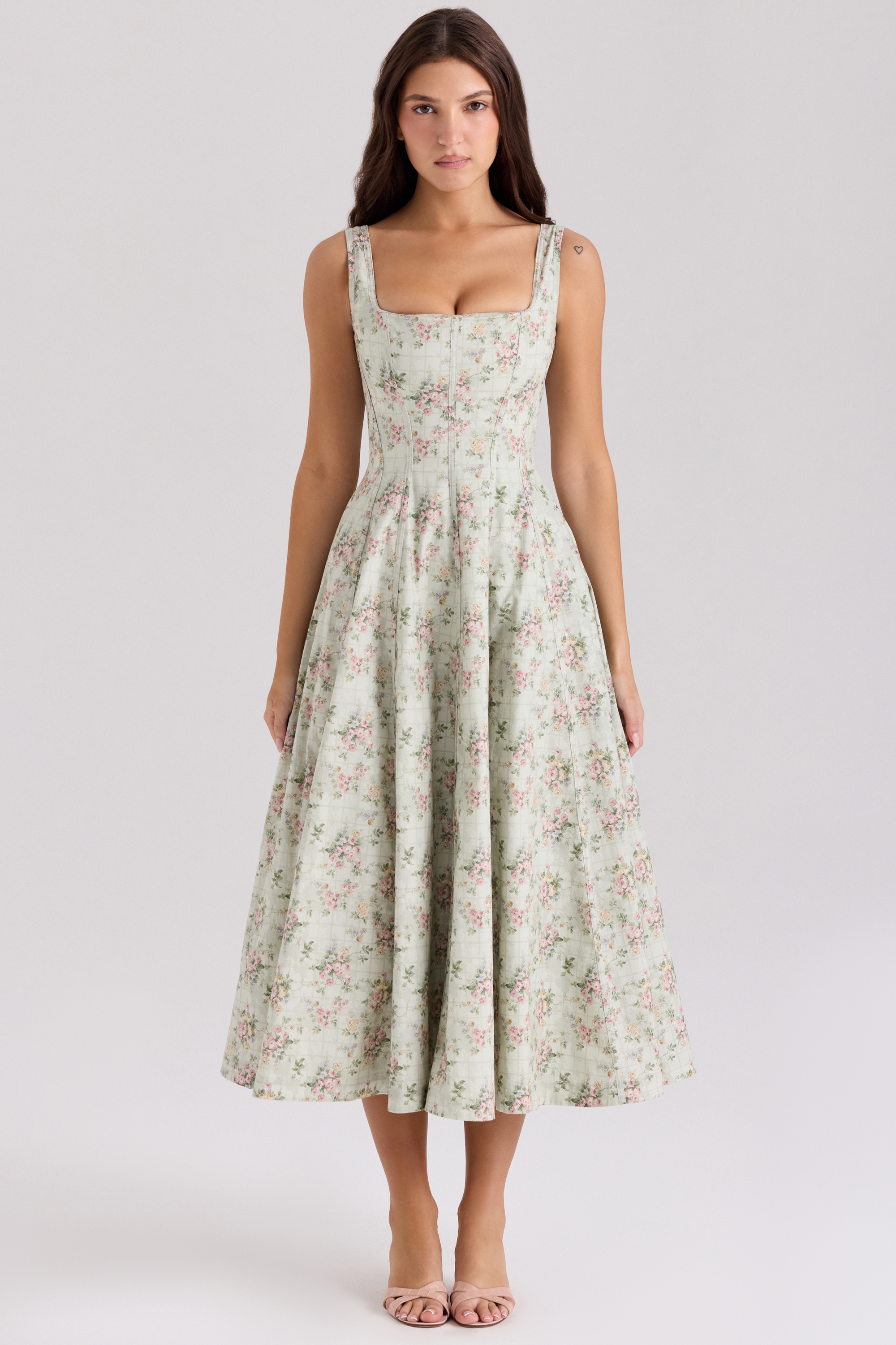 Mariabella  Sage Floral Print Cotton Midi Dress — image 3
