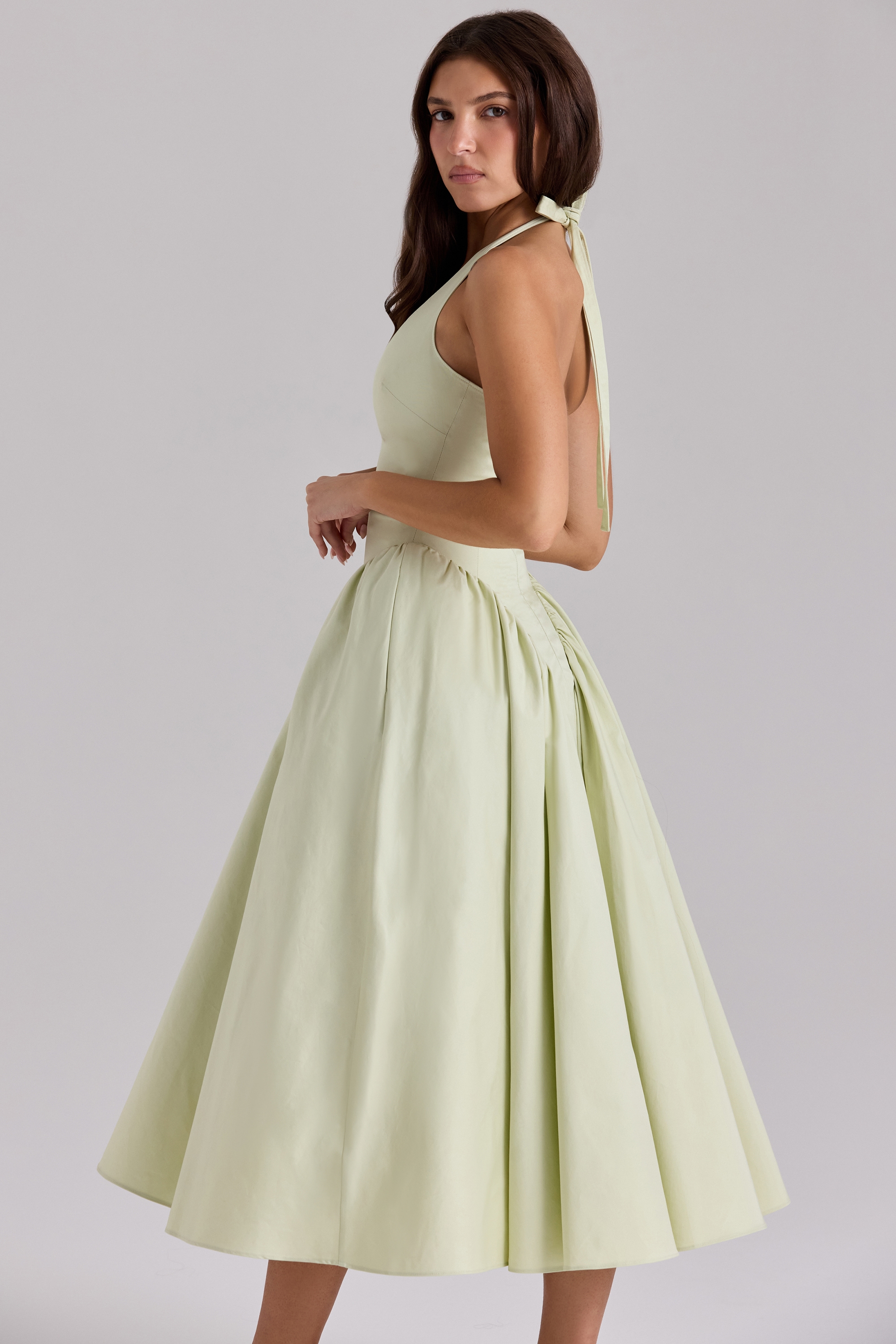 Marilyn  Pistachio Cotton Halter Midi Sundress — image 5