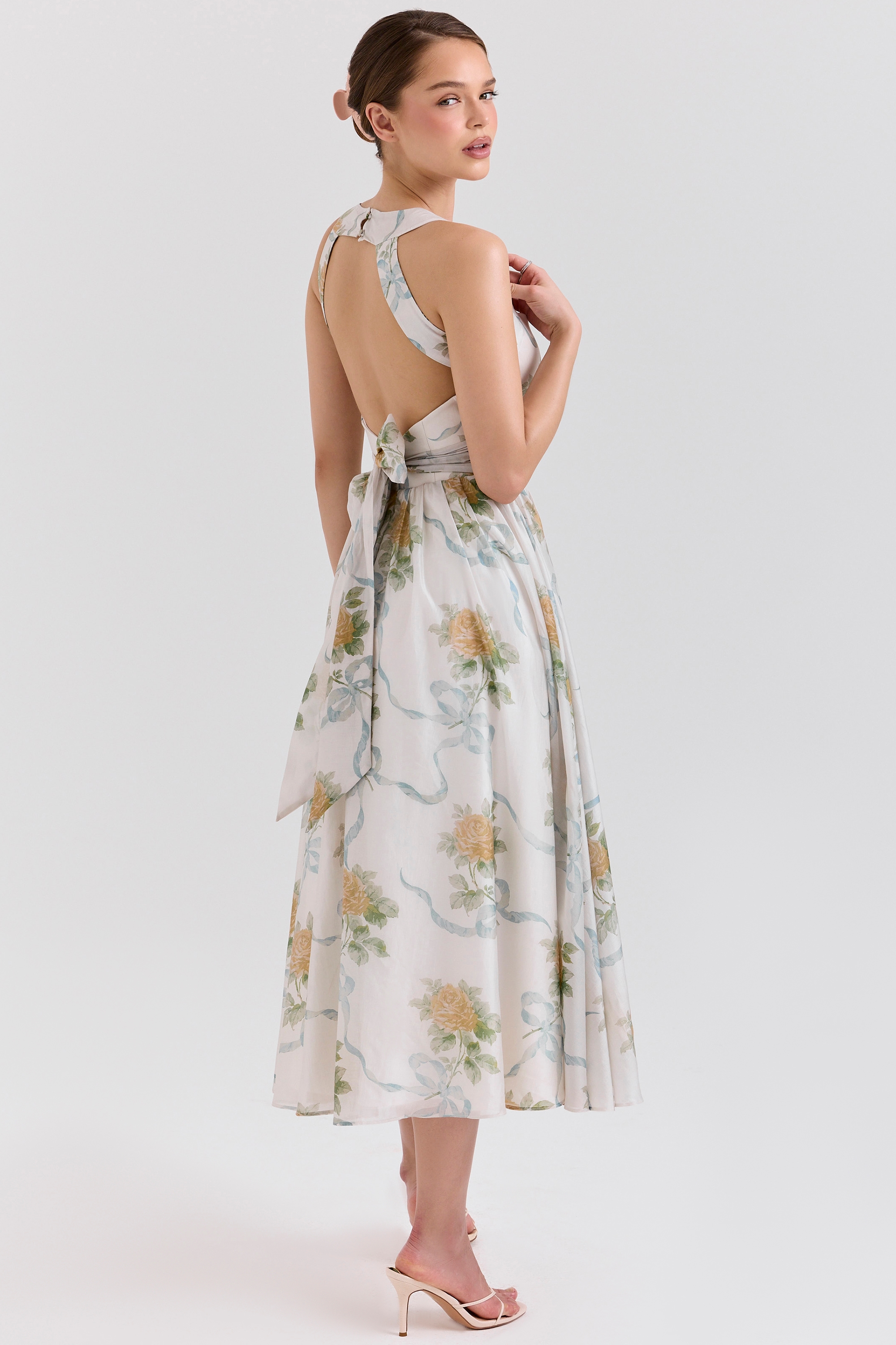 Minerva  Soft Blue Vintage Ribbon Print Chiffon Midi Dress — image 2