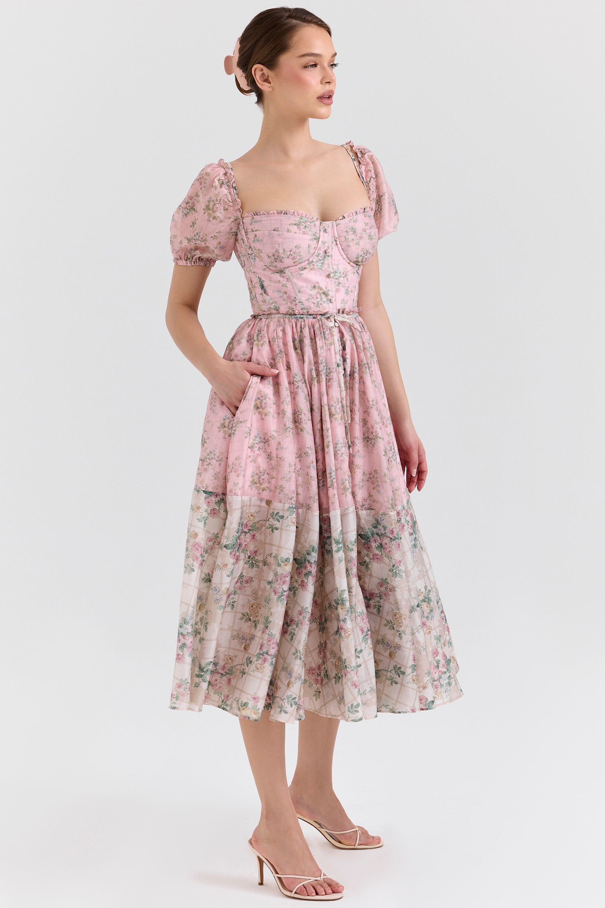 Penelope  Pink Floral Chiffon Midi Dress — image 5
