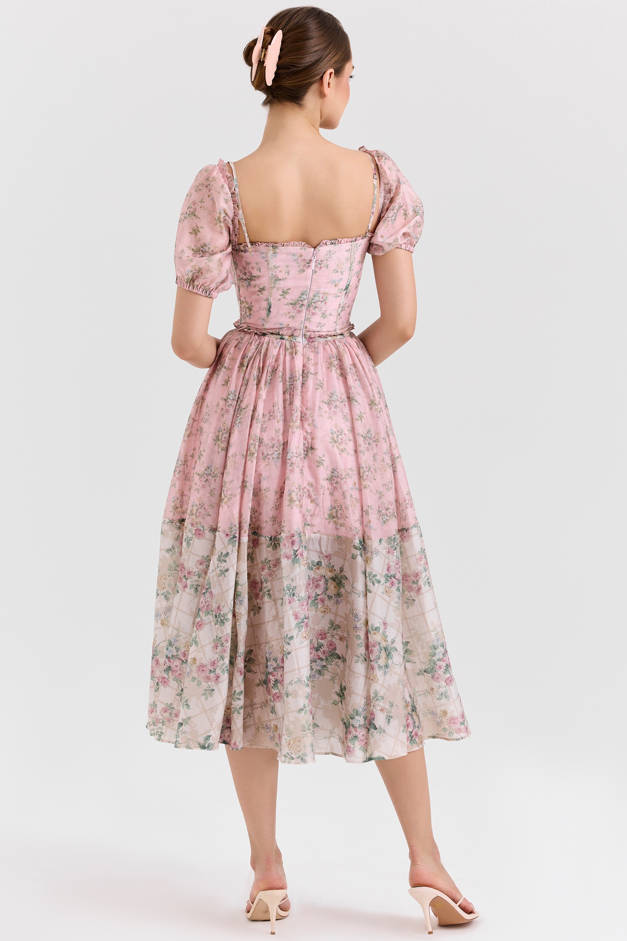 Penelope  Pink Floral Chiffon Midi Dress — image 6