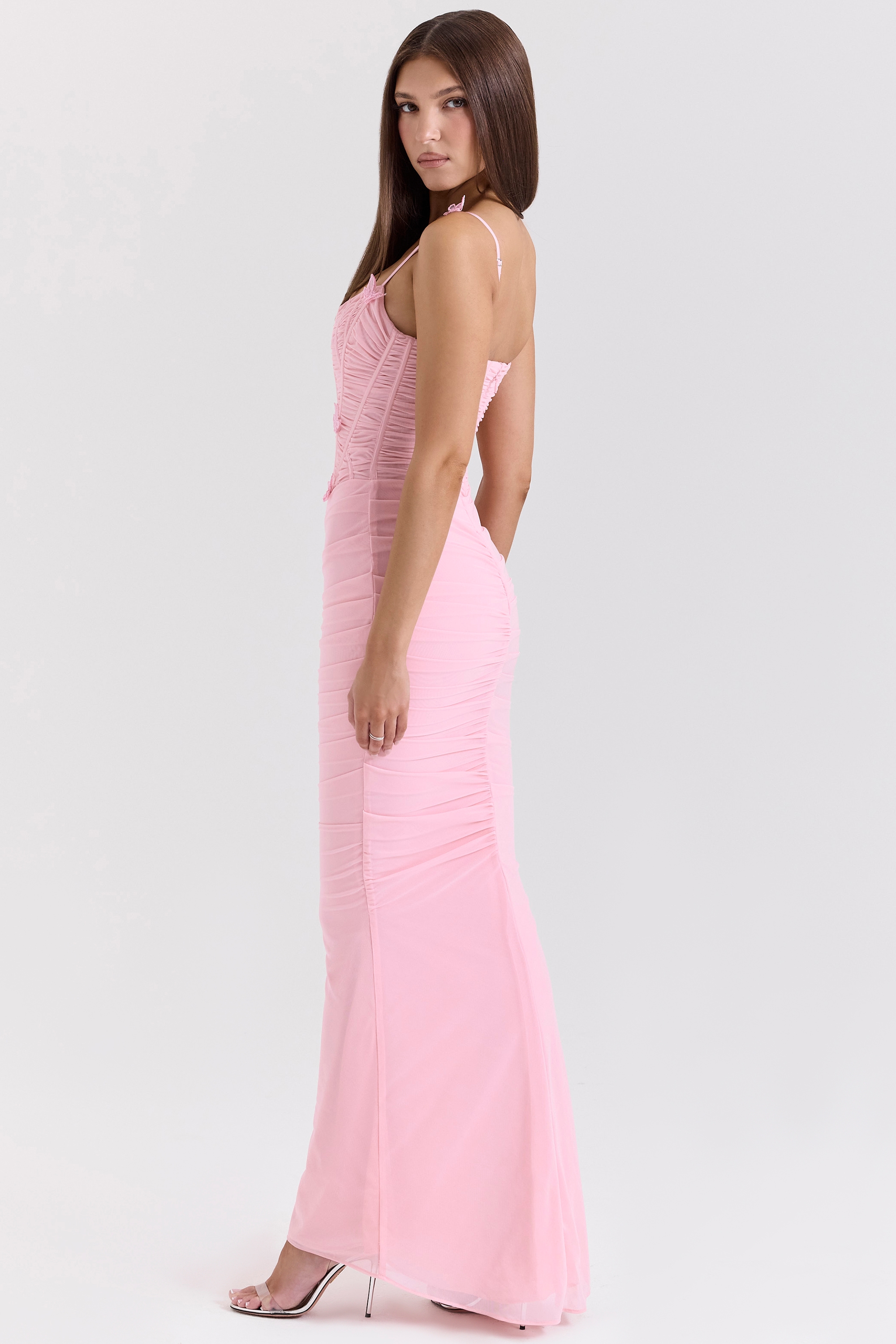 Romola  Pink Stretch Mesh Butterfly Maxi Dress — image 7