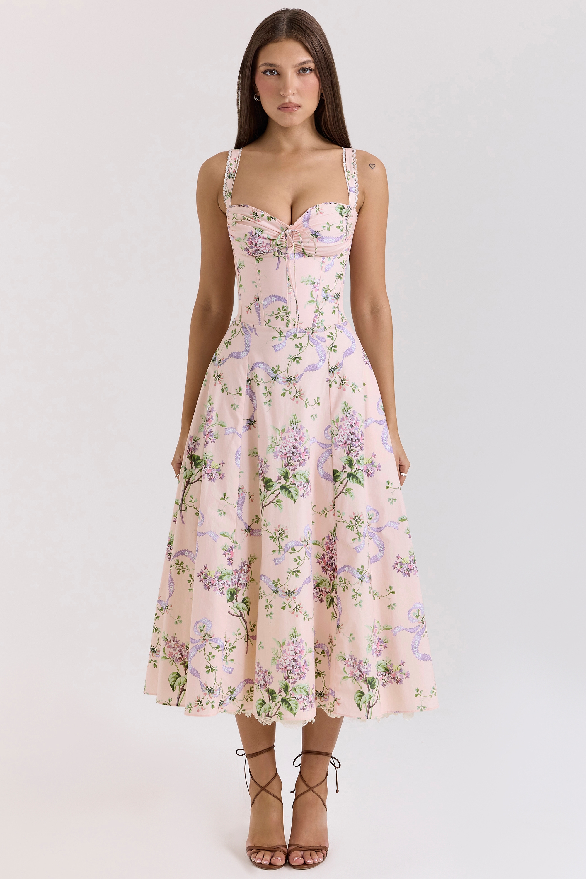 Rosalee  Pink Floral Corset Midi Dress — image 2