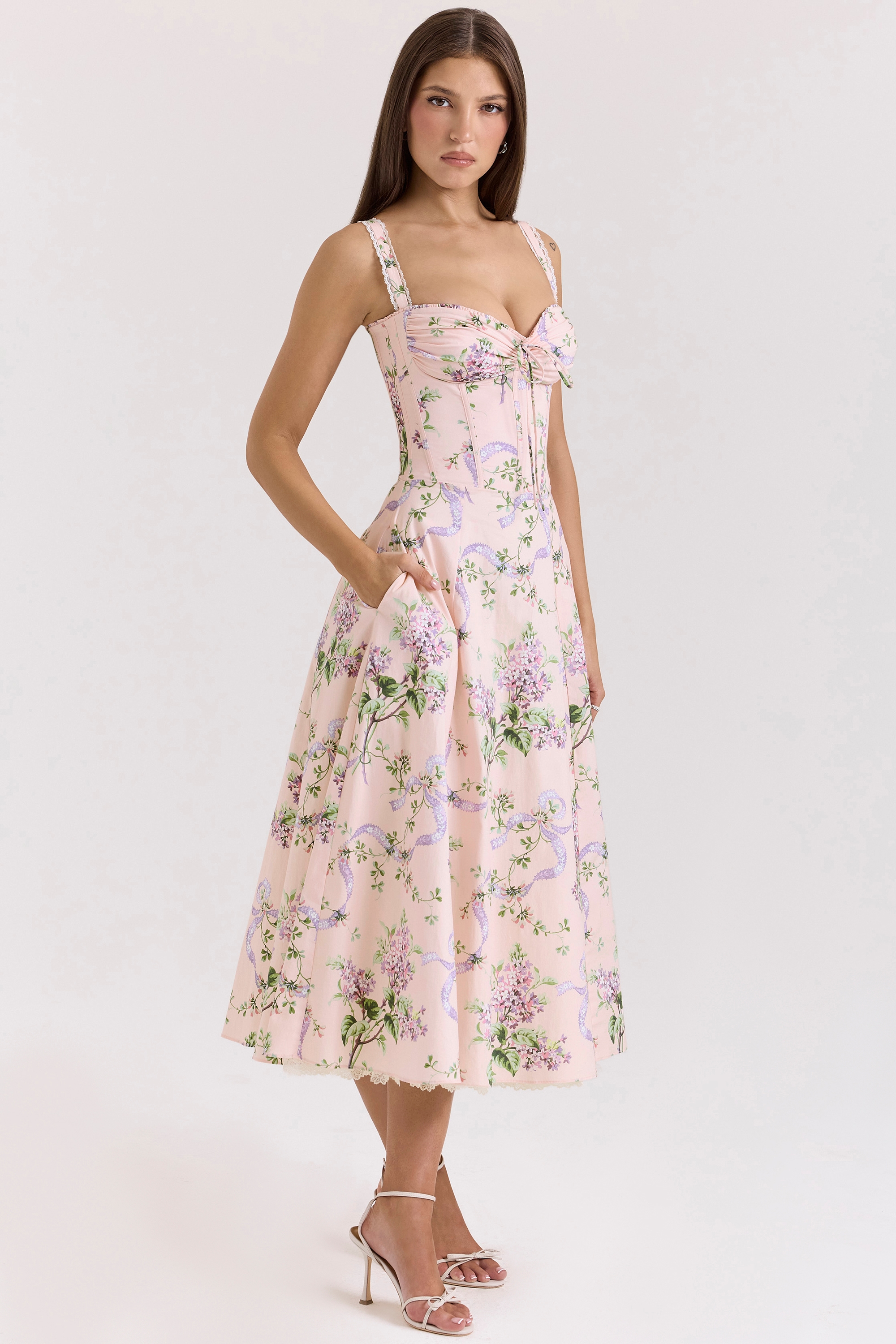 Rosalee  Pink Floral Corset Midi Dress — image 5