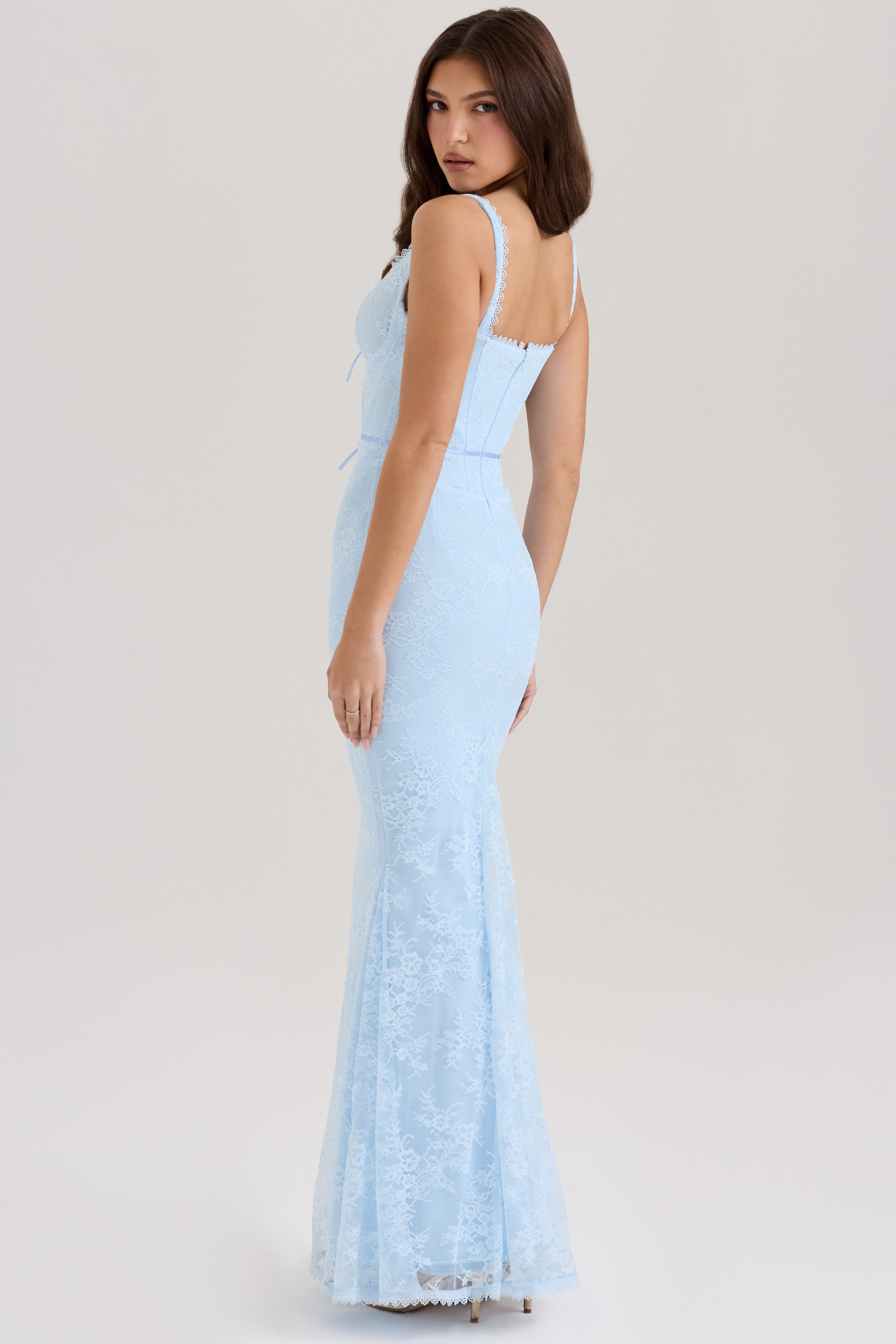 Sarai  Blue Lace Godet Maxi Dress — image 3