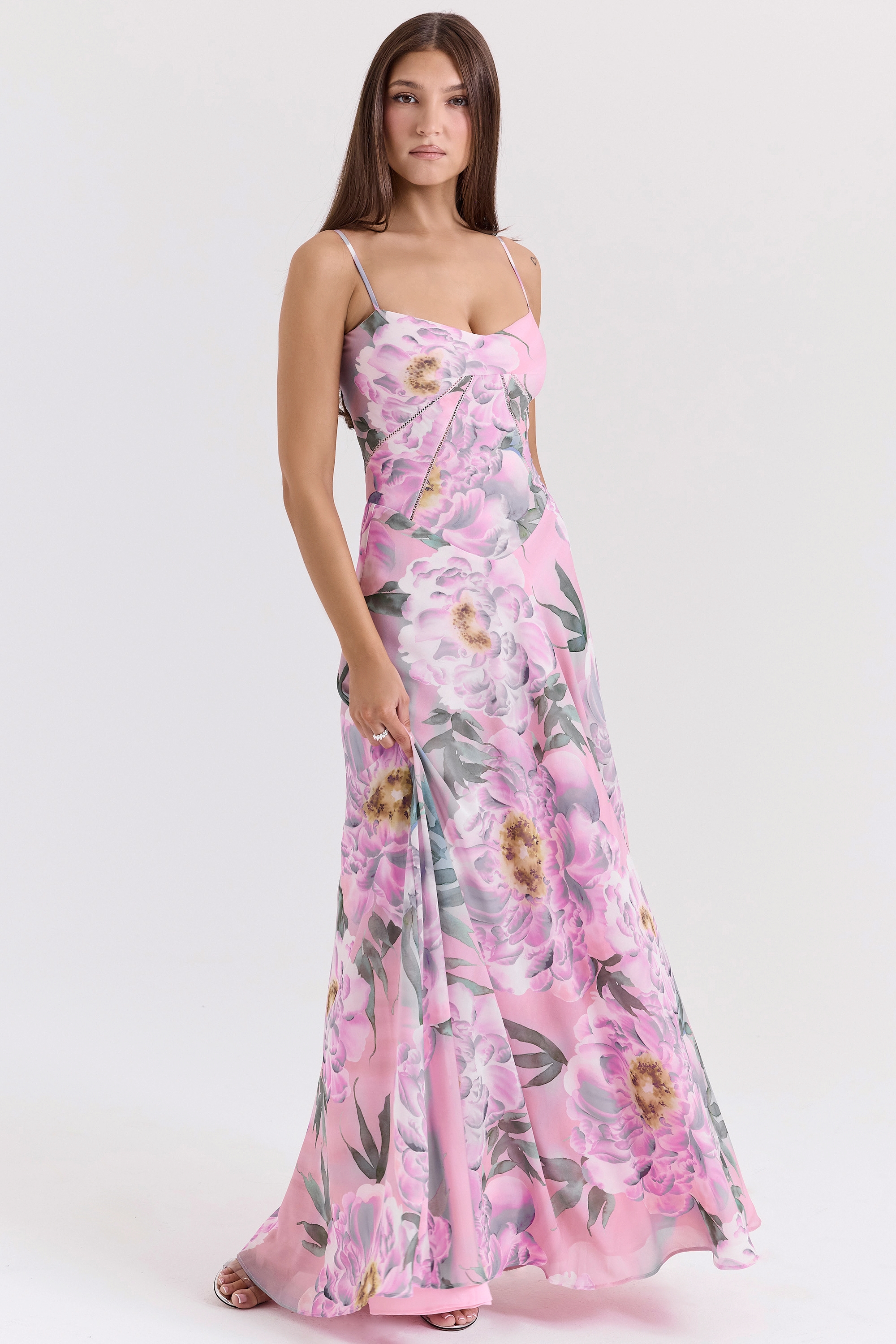 Seren  Pink Floral Print Lace Back Maxi Dress — image 5