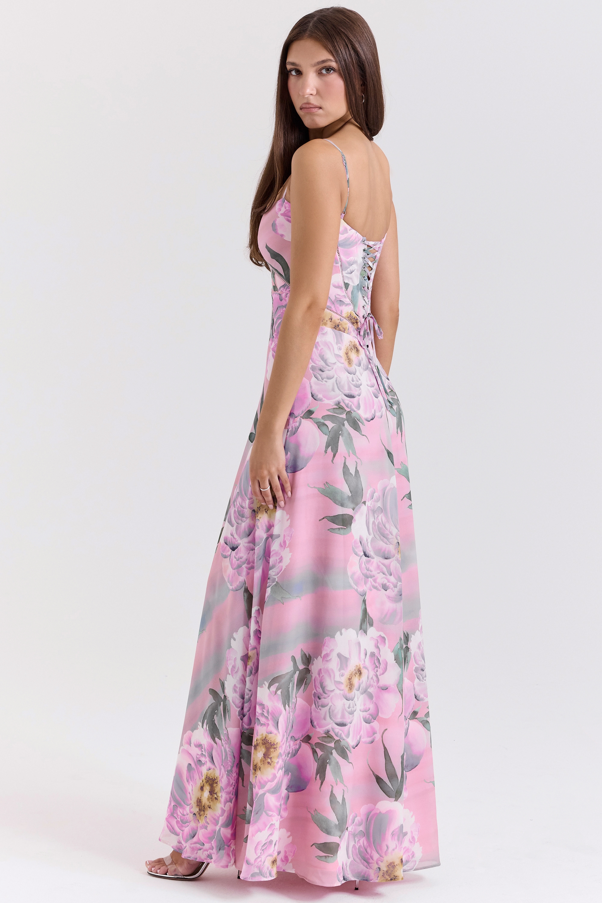 Seren  Pink Floral Print Lace Back Maxi Dress — image 7