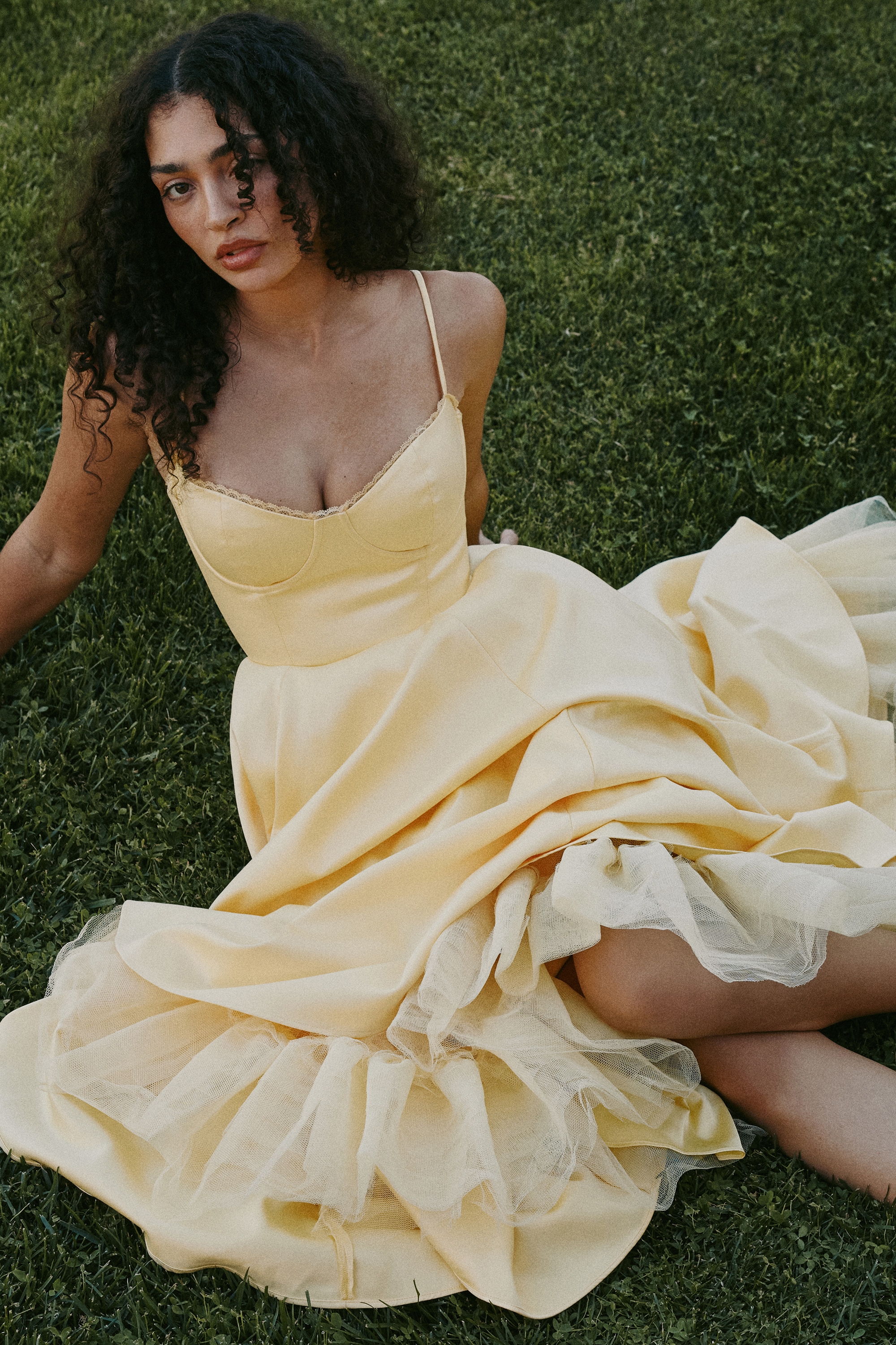 Mademoiselle  Sunshine Yellow Satin Tulle Midi Dress — image 2
