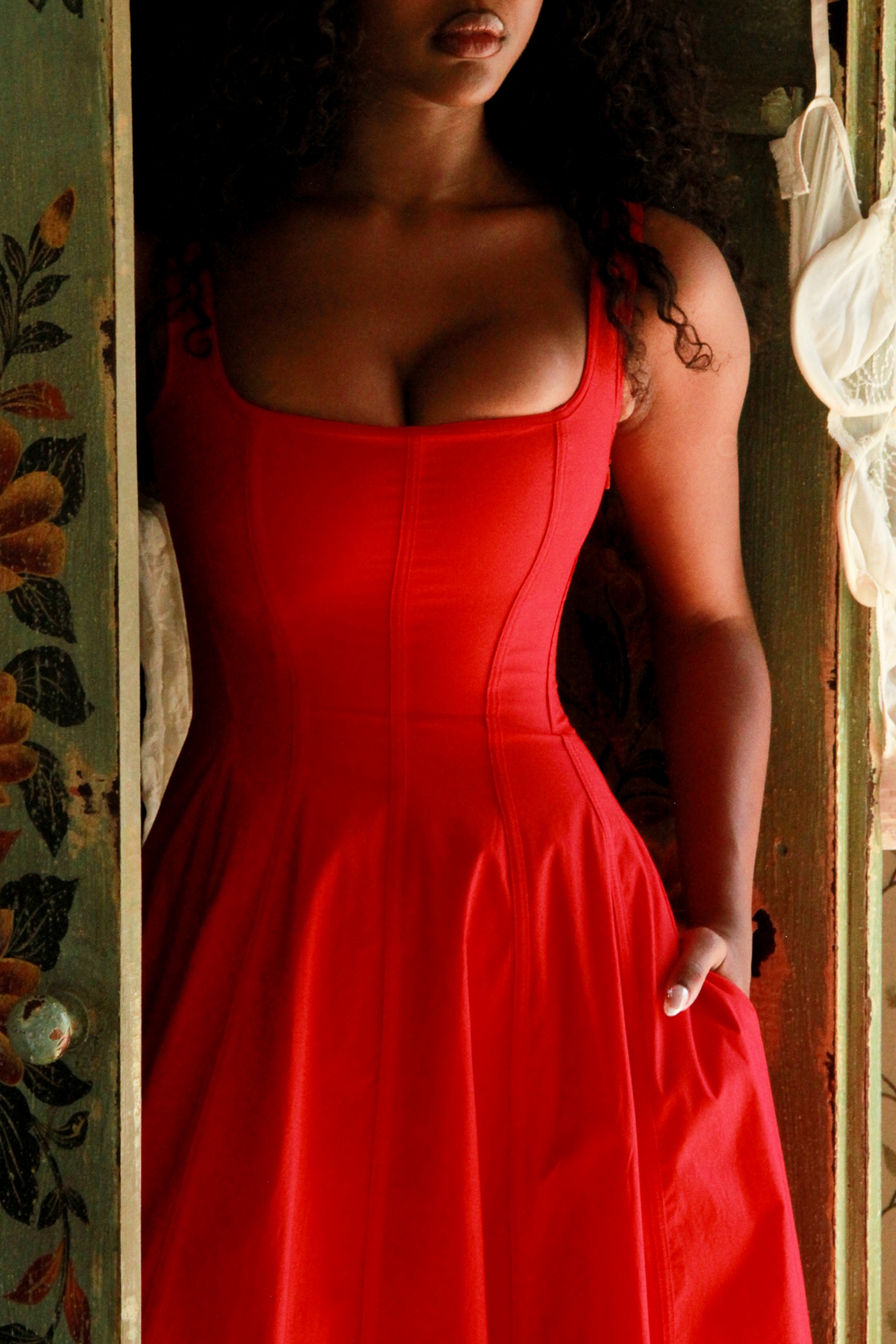 Mariabella  Red Stretch Cotton Midi Sundress — image 2