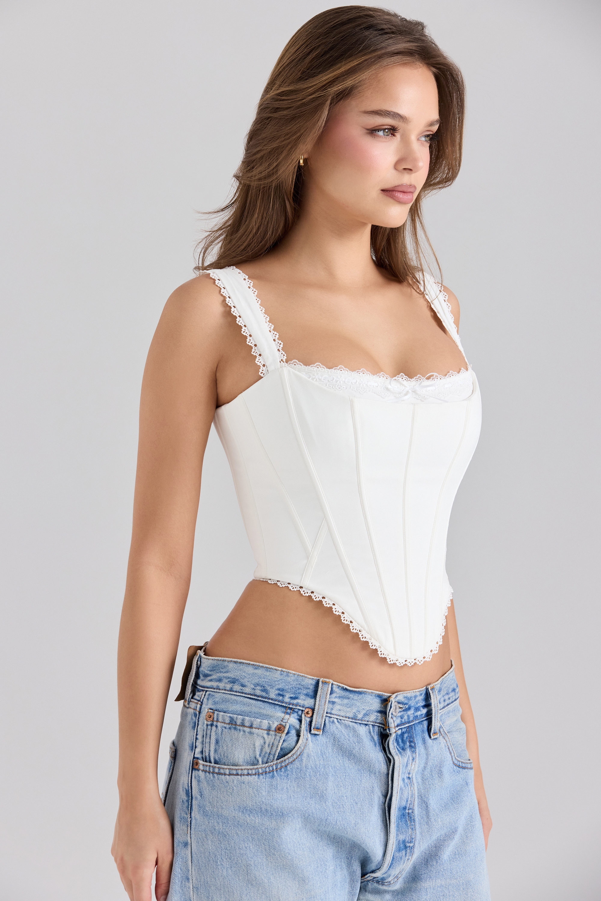 Adina  White Stretch Cotton Scallop Trim Corset Top — image 6
