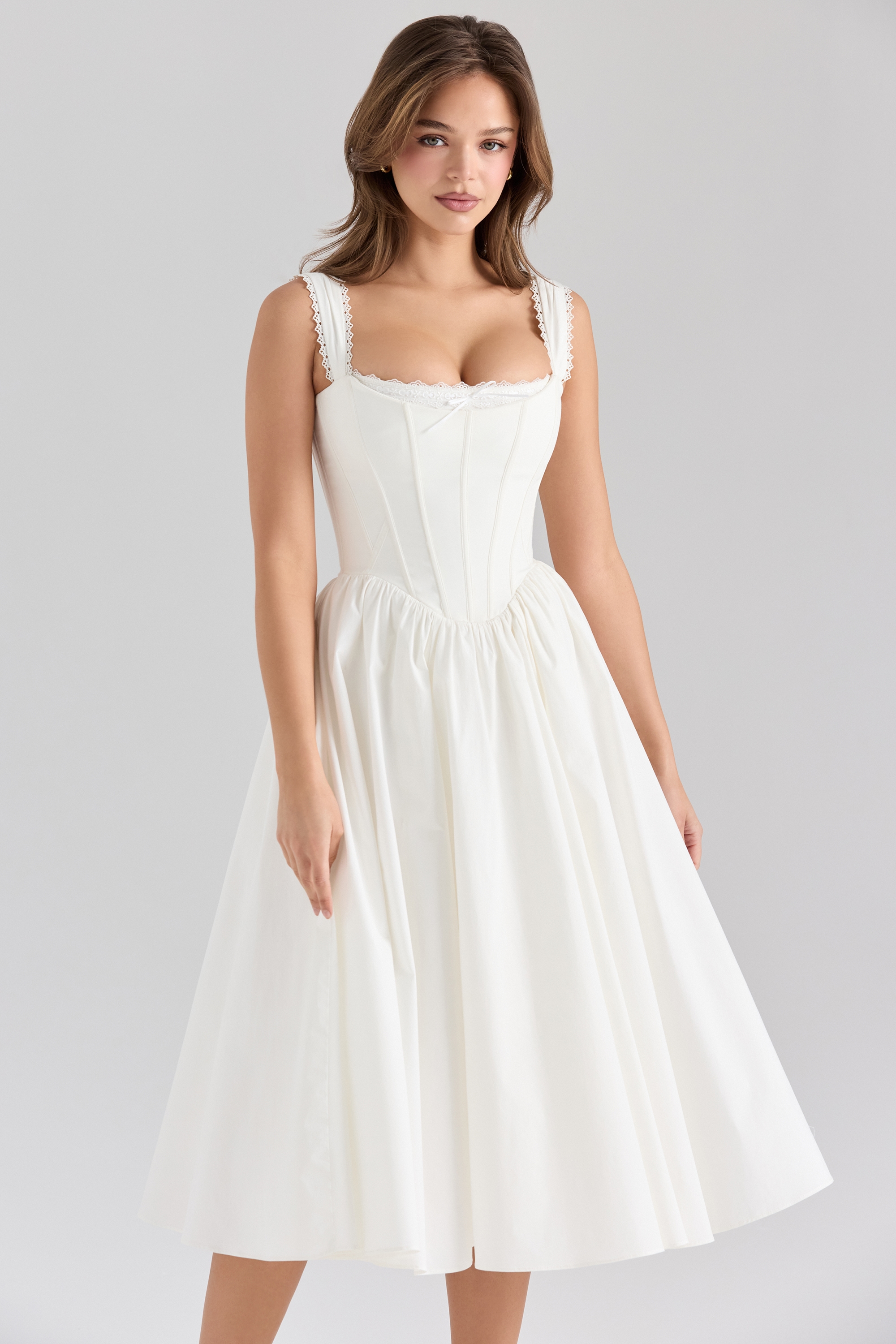 Amara  White Stretch Cotton Corset Midi Dress — image 3