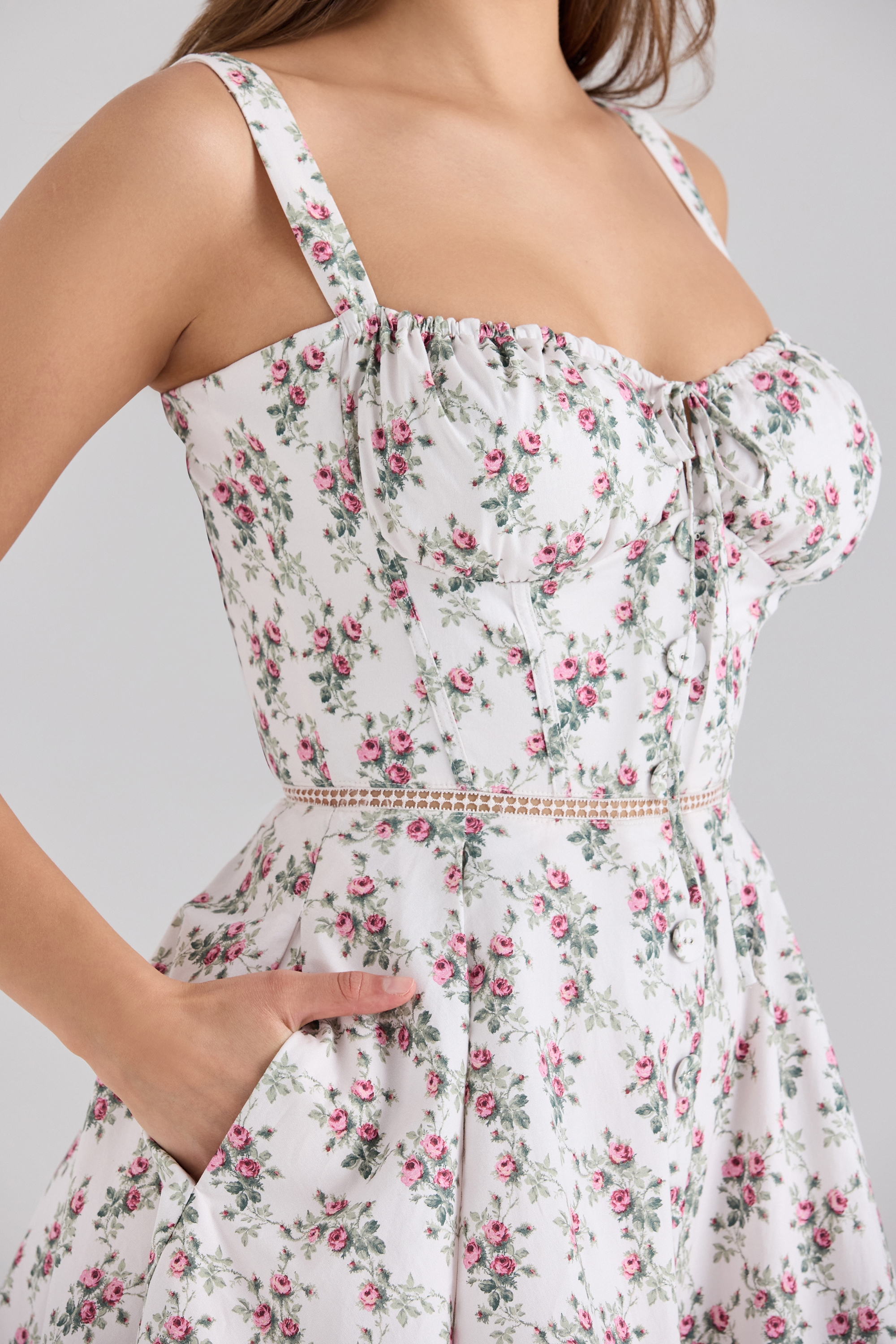 Calia  Cream Rose Print Stretch Cotton Mini Dress — image 5