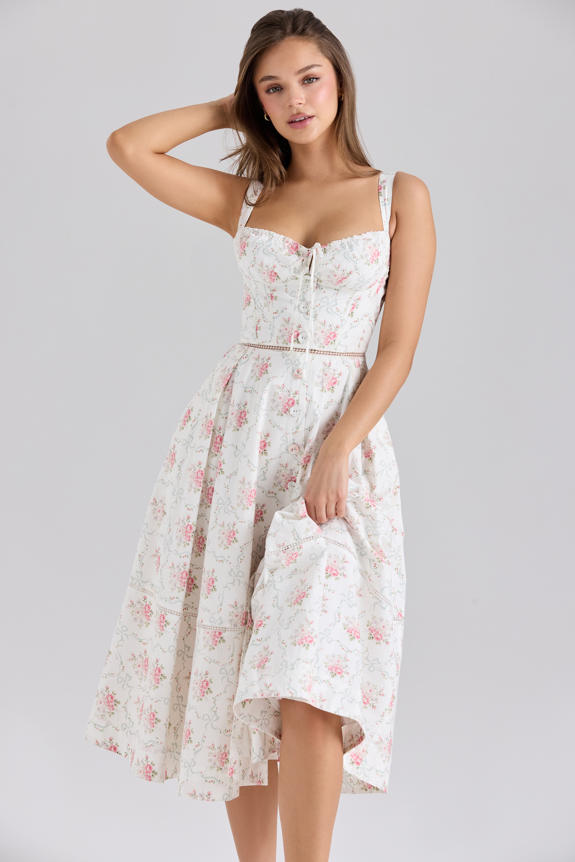 Chiarina  Rose Print Cotton Button Front Midi Dress — image 3
