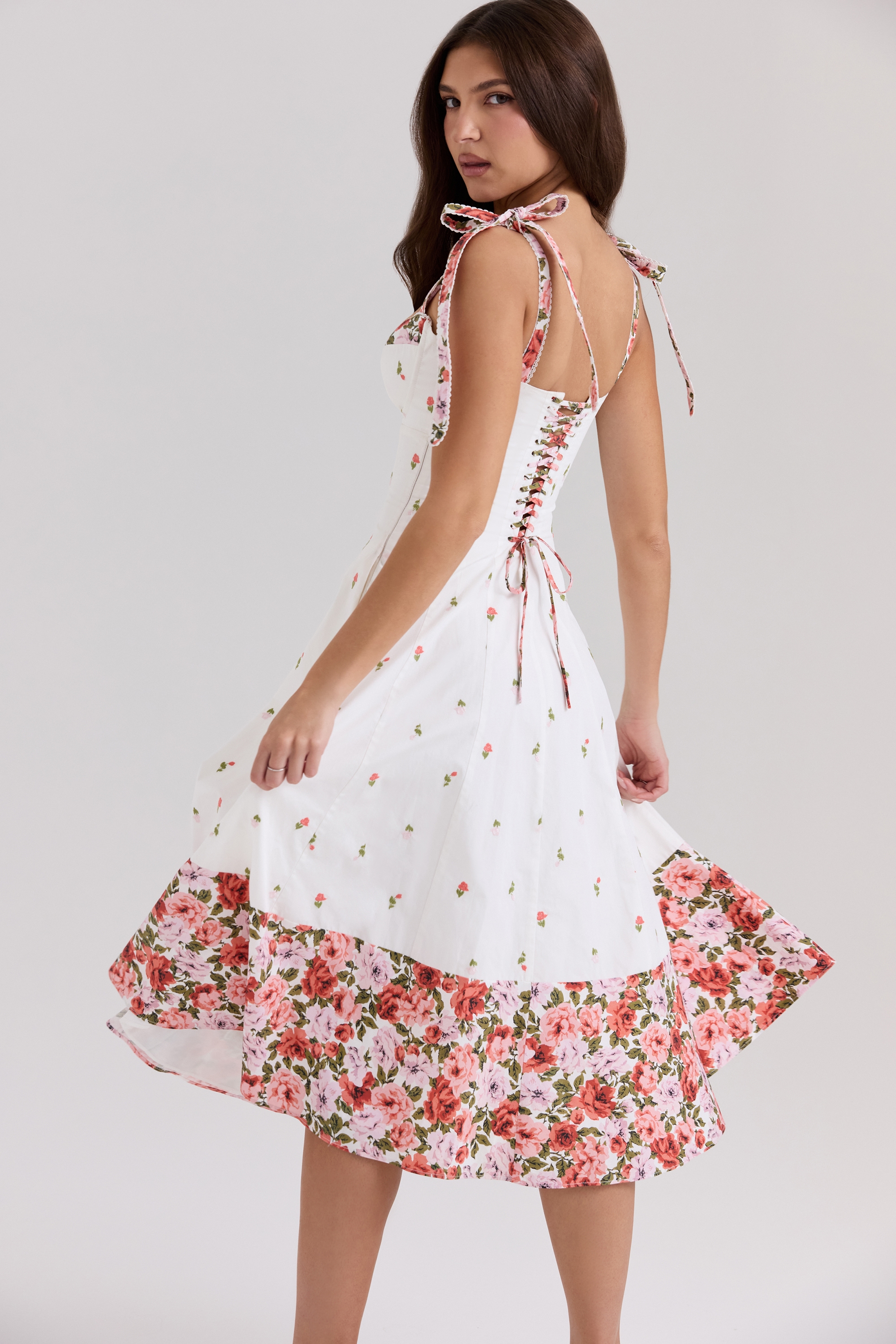Emely  White Floral Print Stretch Cotton Midi Sundress — image 6