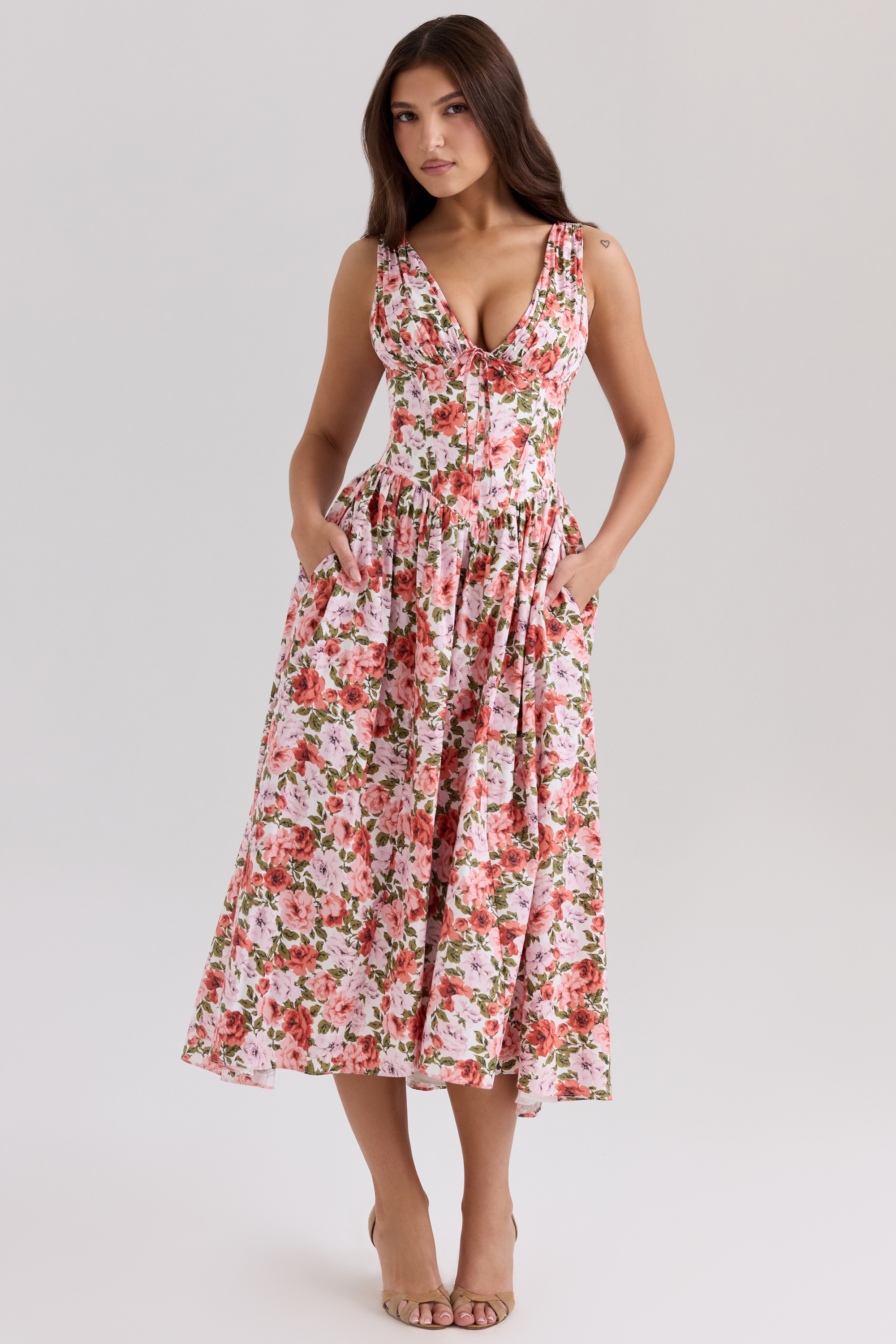 Emmelina  Floral Rose Print Stretch Cotton Corset Sundress — image 1