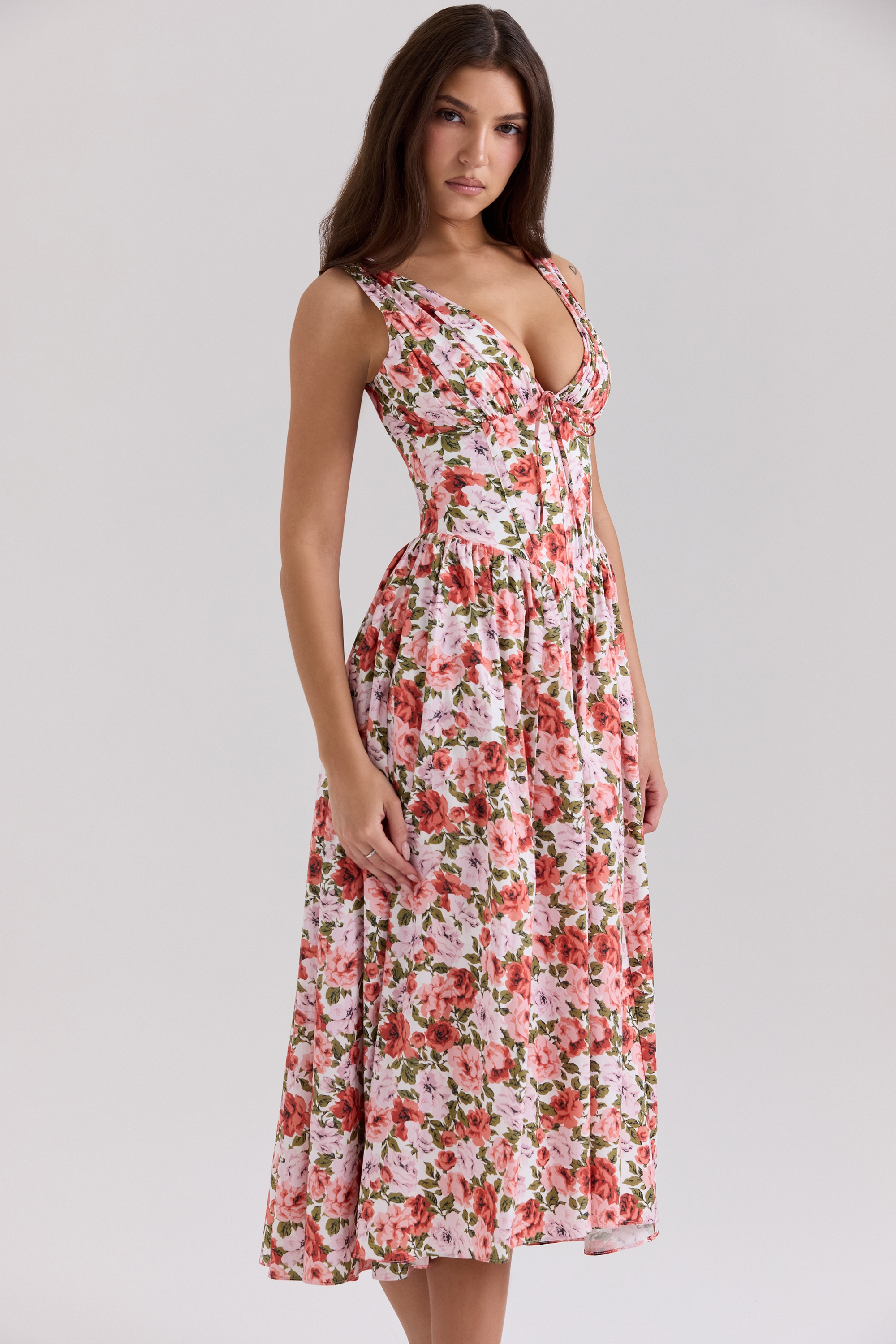 Emmelina  Floral Rose Print Stretch Cotton Corset Sundress — image 6