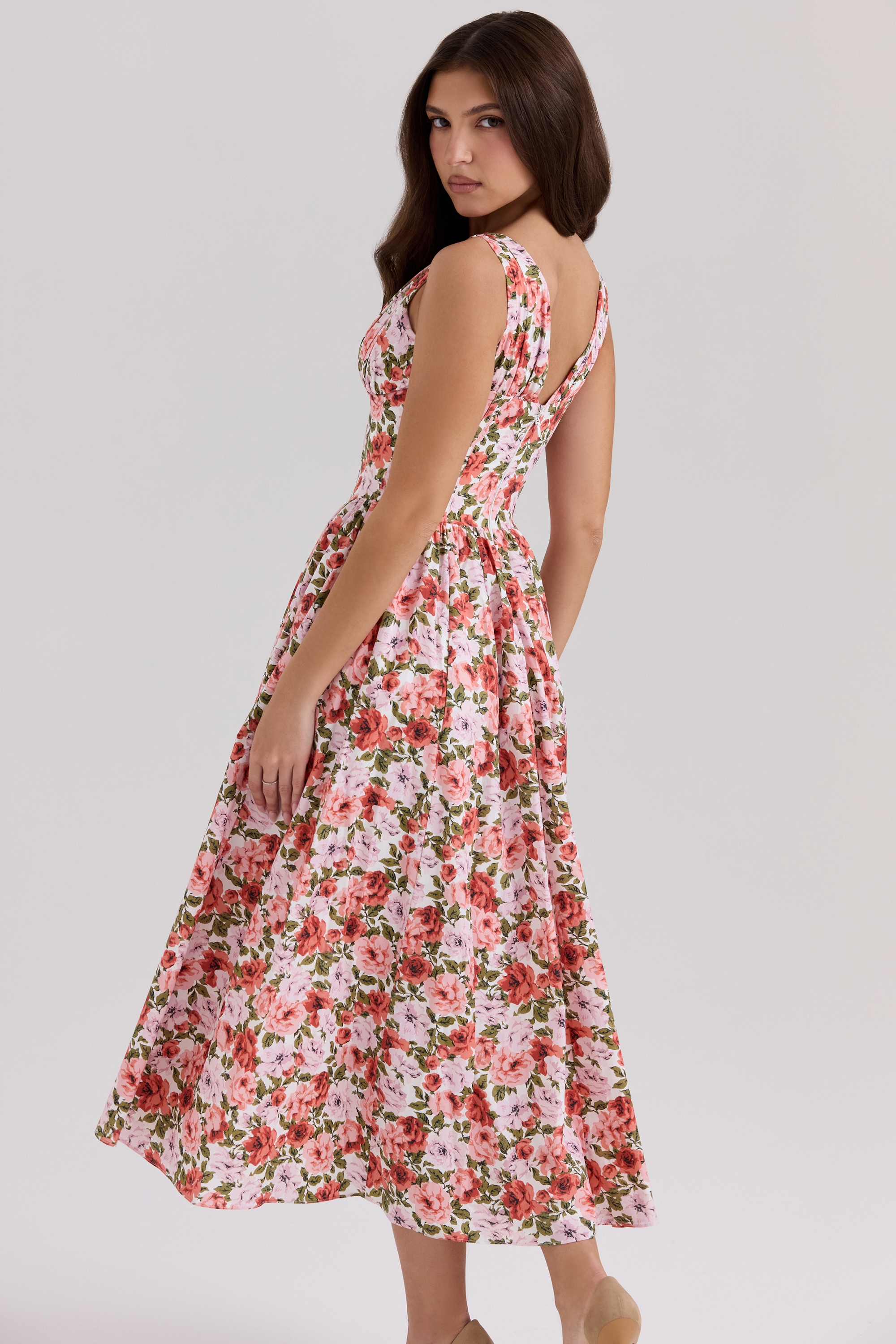 Emmelina  Floral Rose Print Stretch Cotton Corset Sundress — image 2