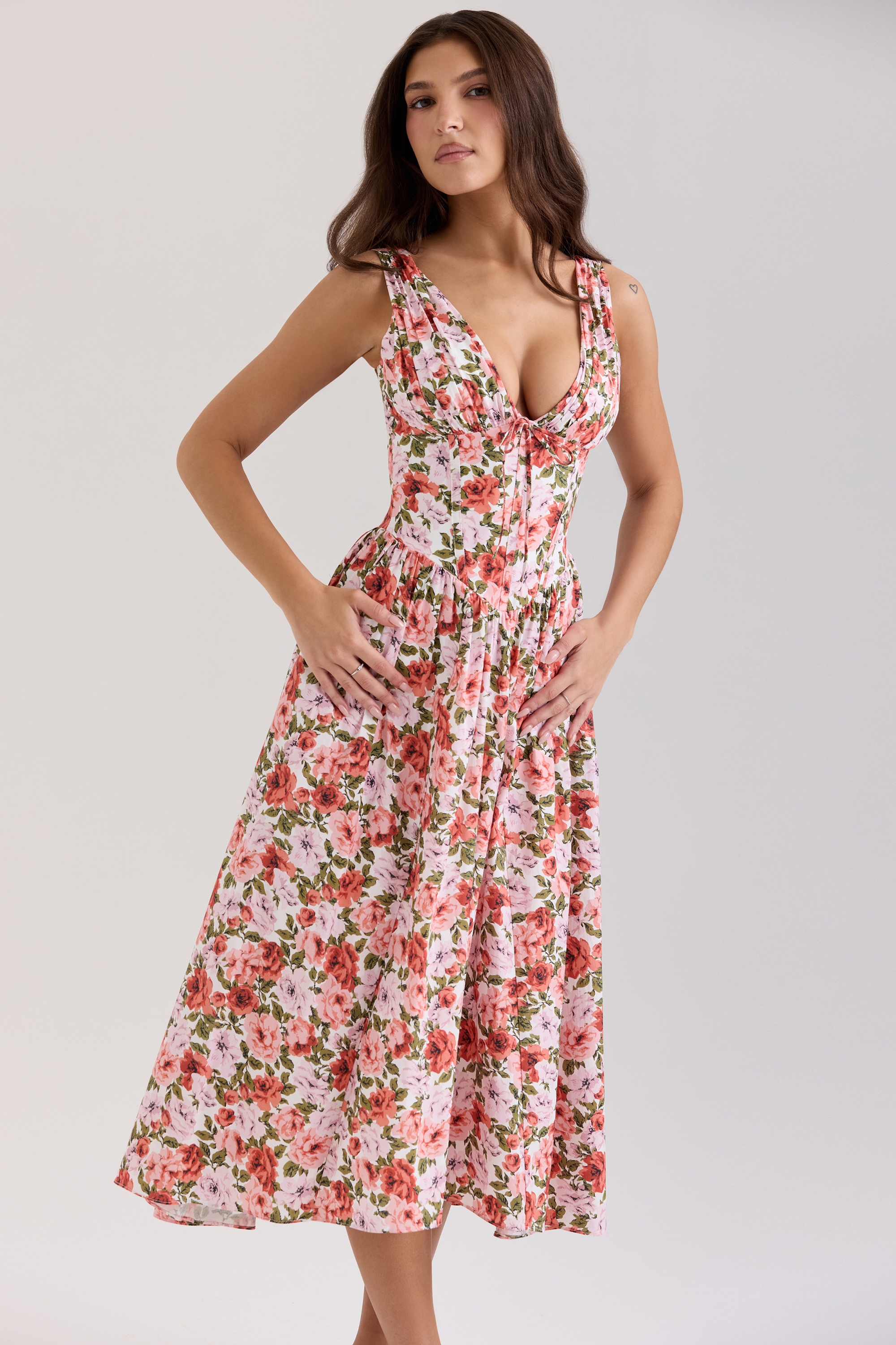 Emmelina  Floral Rose Print Stretch Cotton Corset Sundress — image 3
