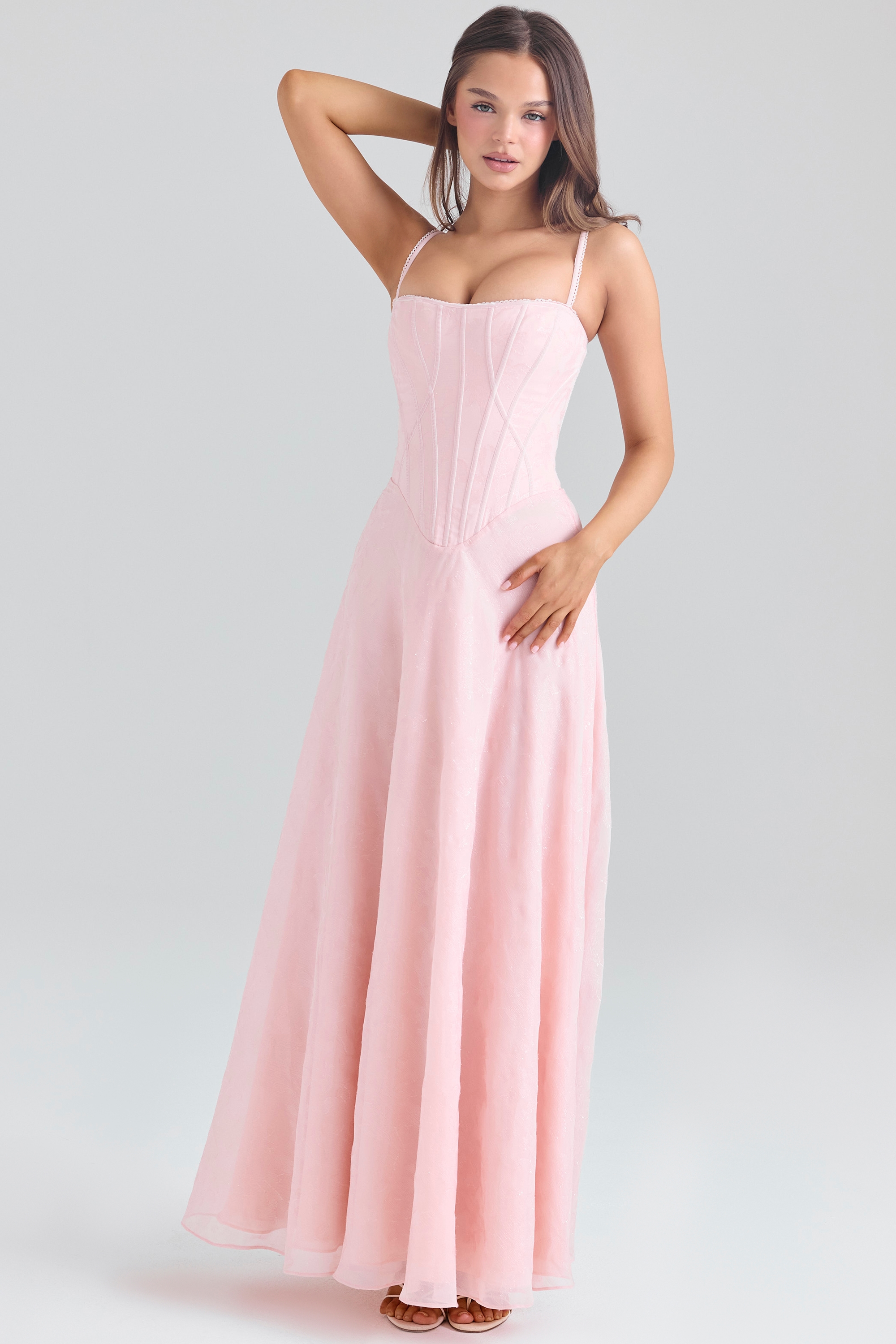 Esme  Blush Pink Lurex Chiffon Maxi Dress — image 3