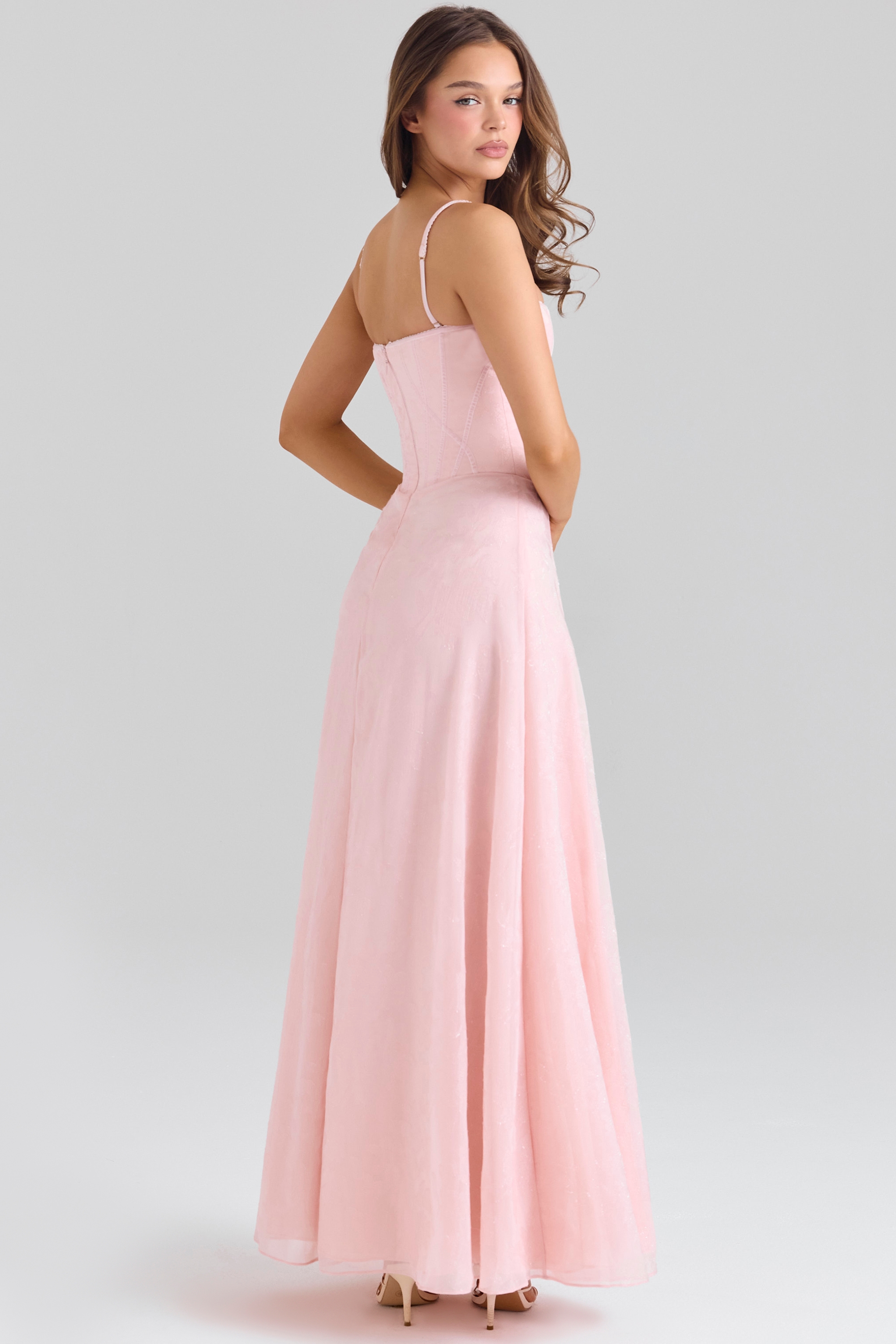 Esme  Blush Pink Lurex Chiffon Maxi Dress — image 2