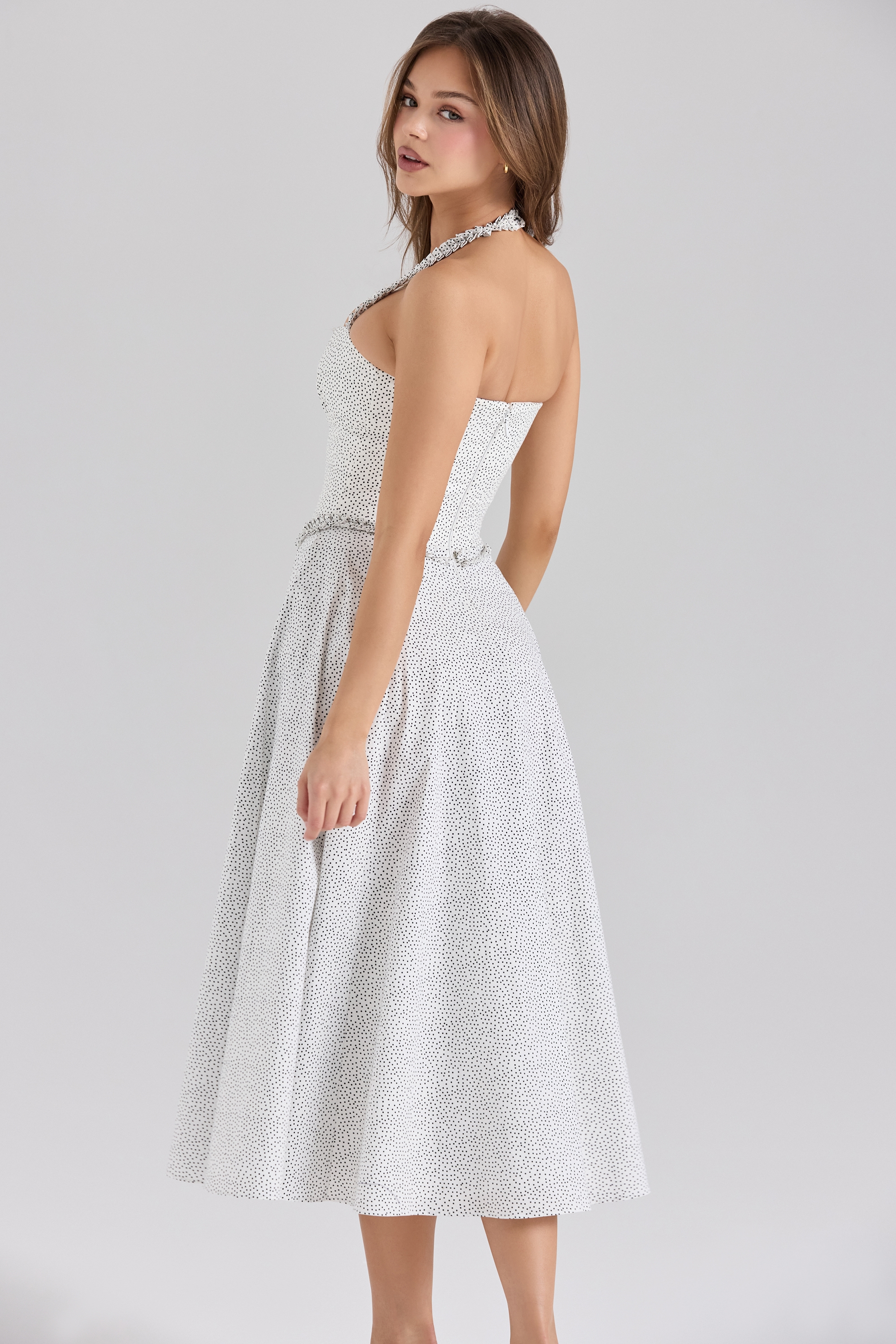 Georgie  Cotton Halter Neck Polka Dot Print Midi Dress — image 8