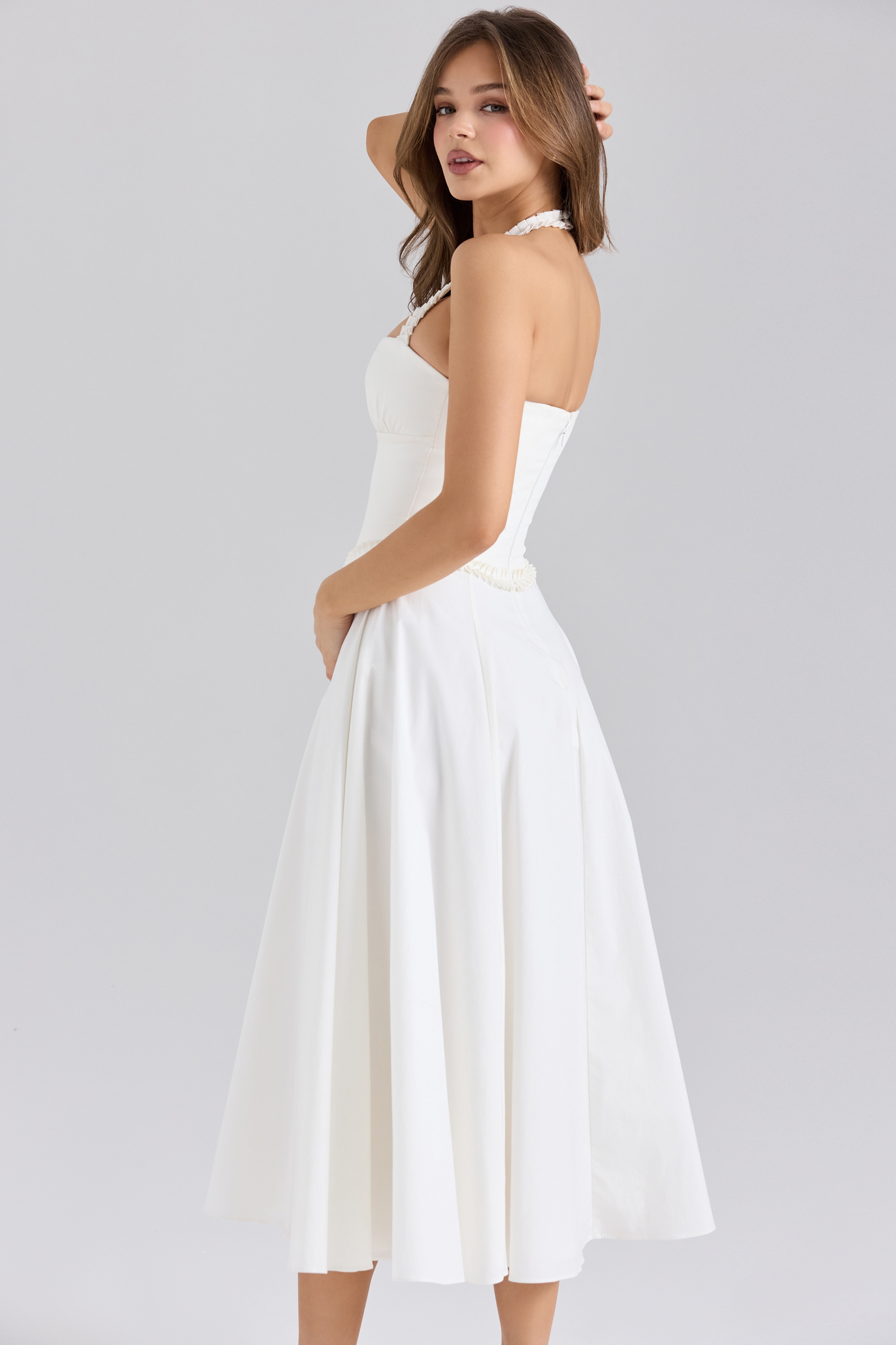 Georgie  White Stretch Cotton Halter Neck Midi Dress — image 7