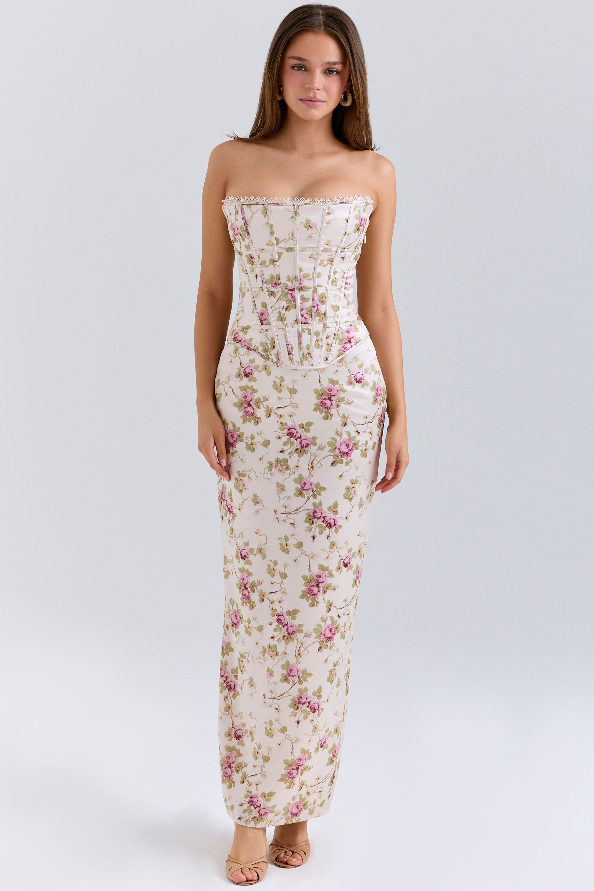 Isis  Vintage Cream Floral Print Corset Maxi Dress — image 6