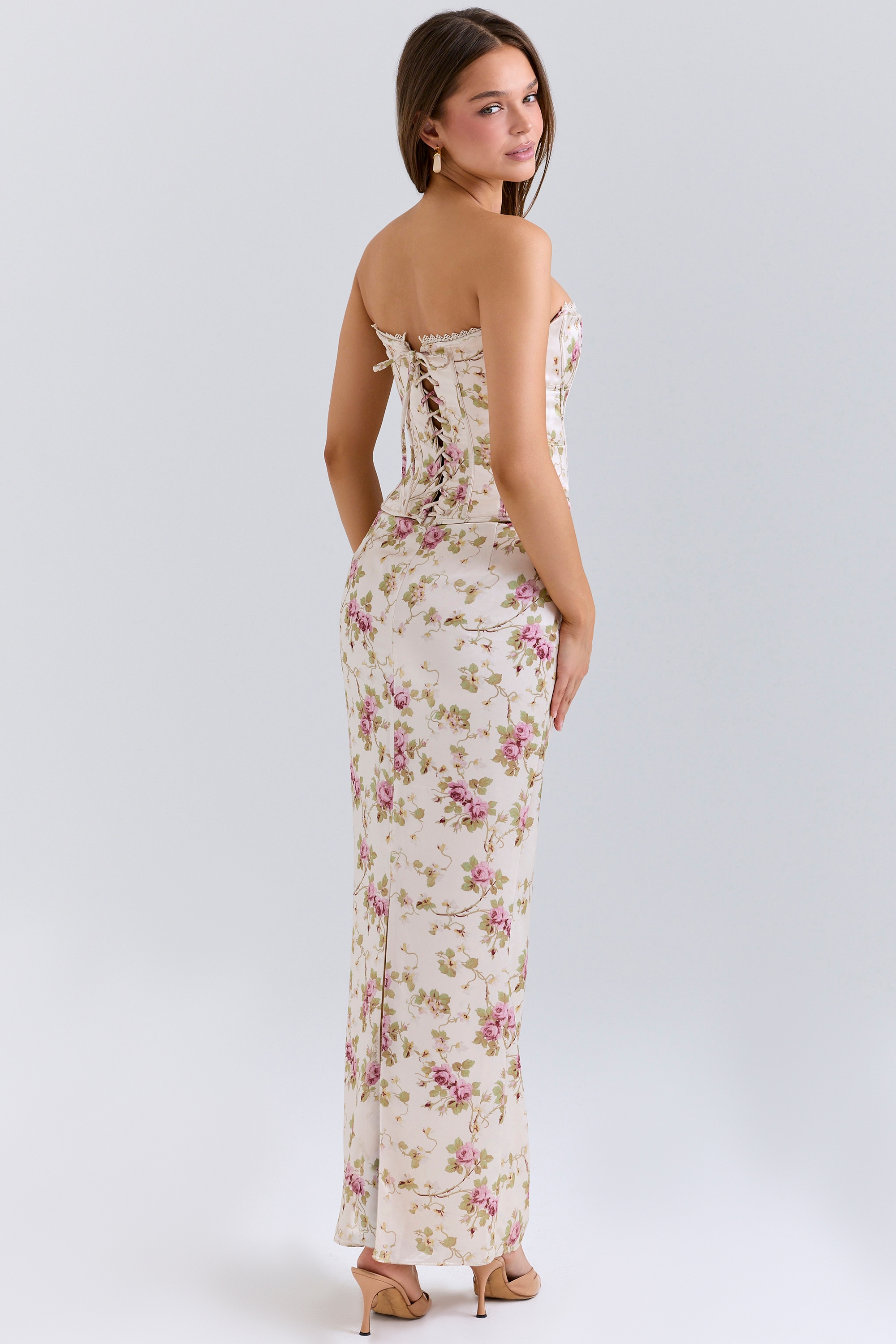 Isis  Vintage Cream Floral Print Corset Maxi Dress — image 8
